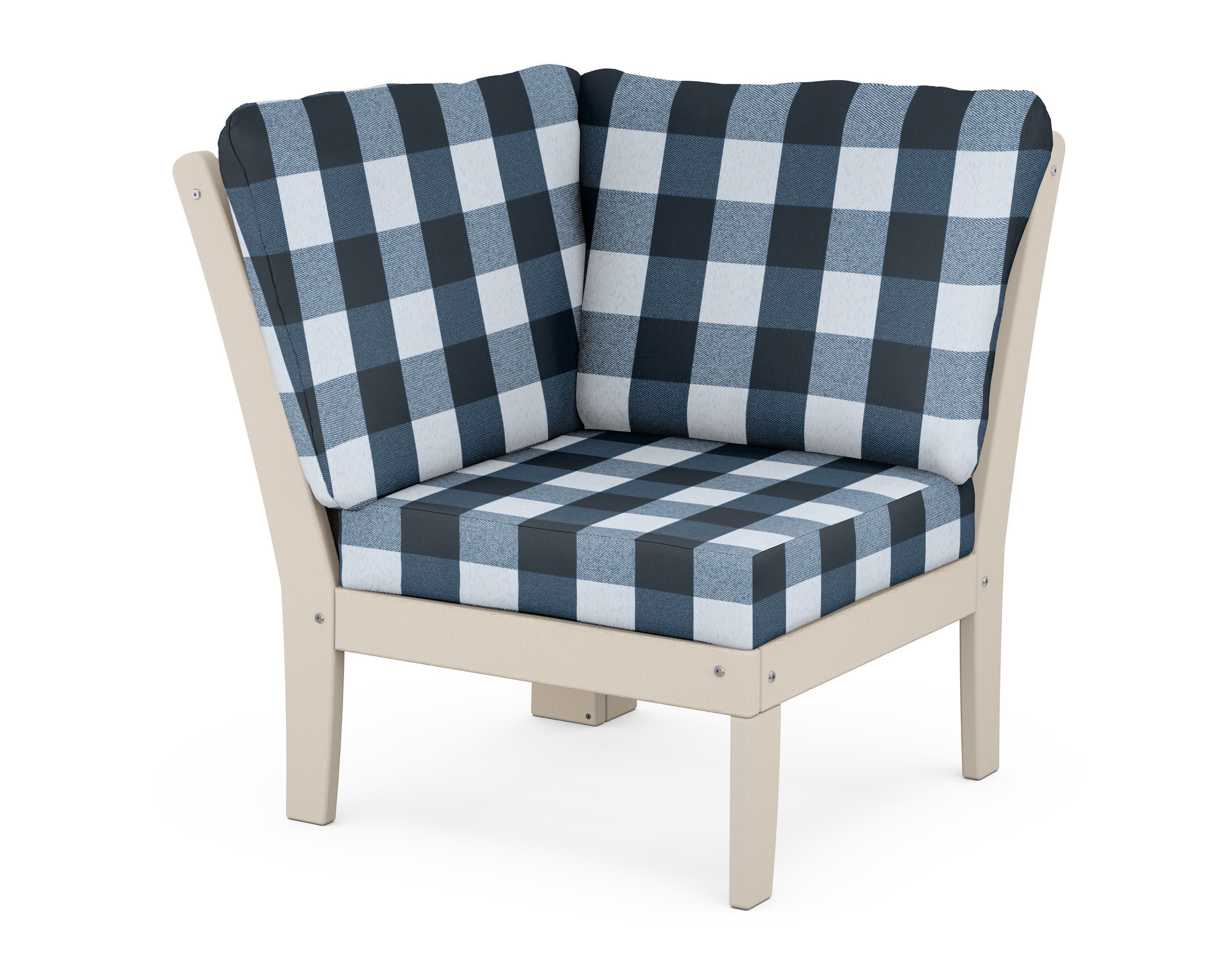 Braxton Modular Corner Chair in Sand / Buffalo Plaid Marine Indigo
