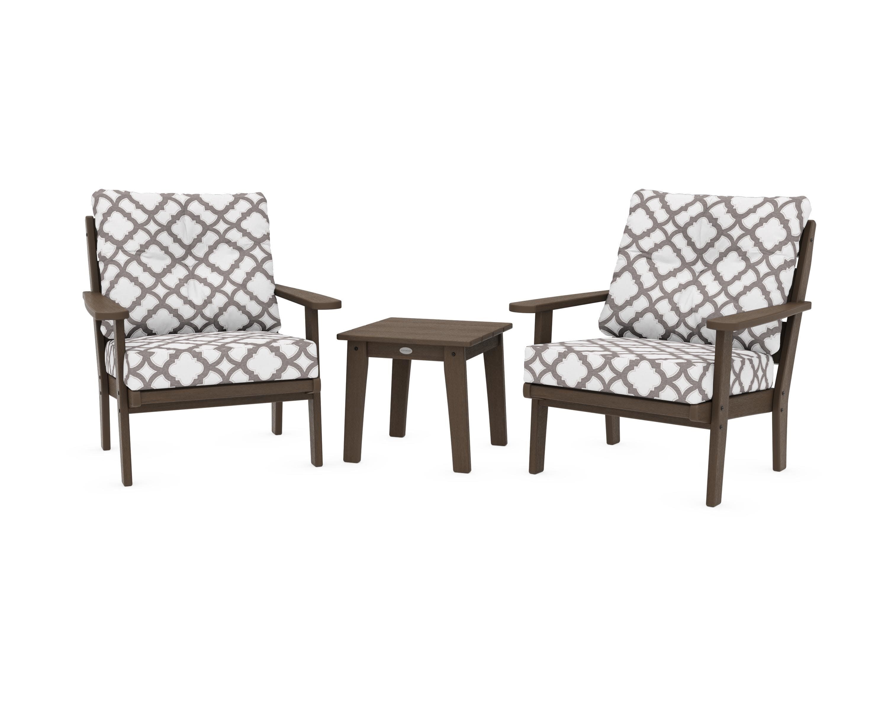 Lakeside 3-Piece Deep Seating Chair Set in Kona / Trellis Grey Mist