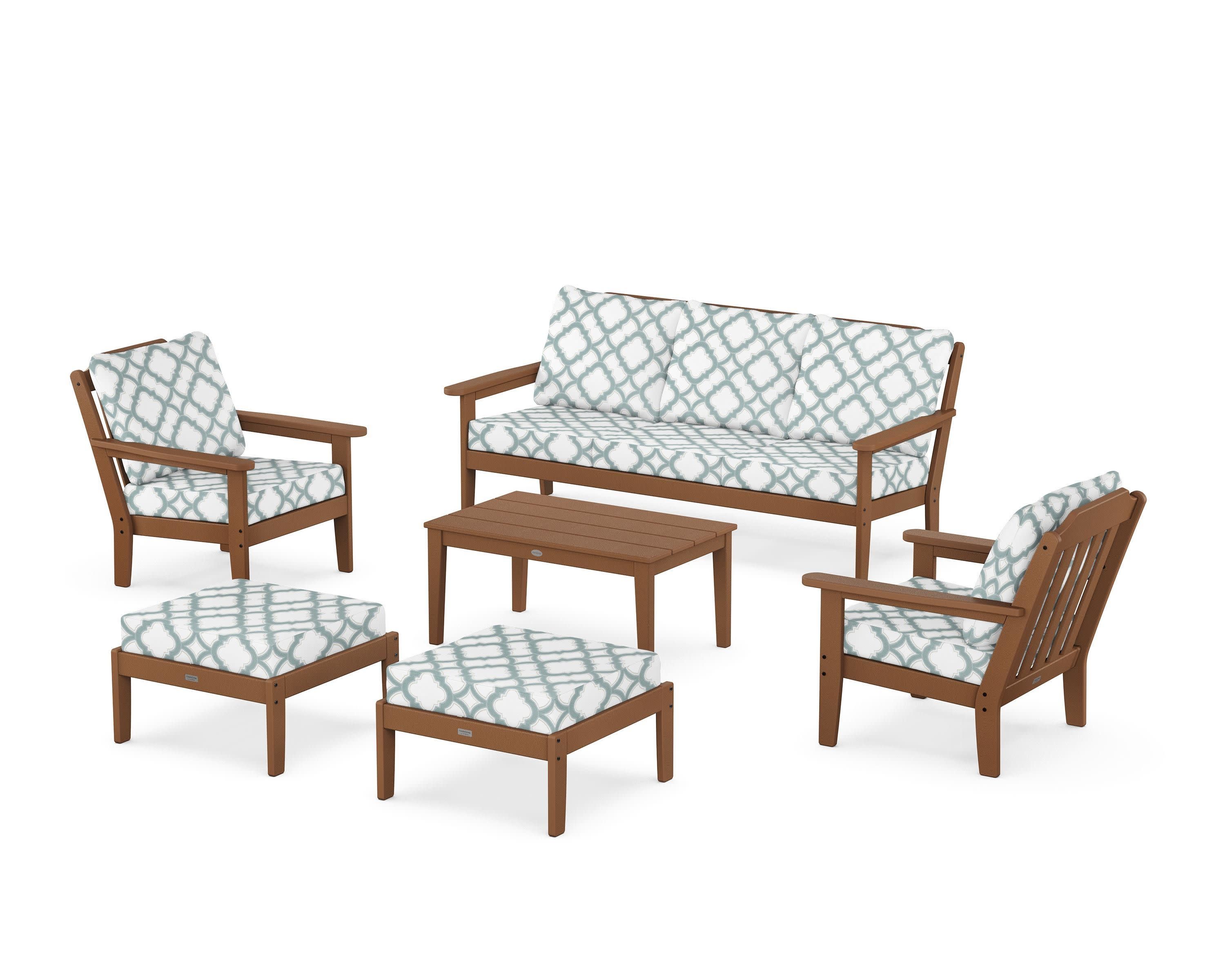 Cottage 6-Piece Lounge Sofa Set in Teak / Trellis Glacier Spa