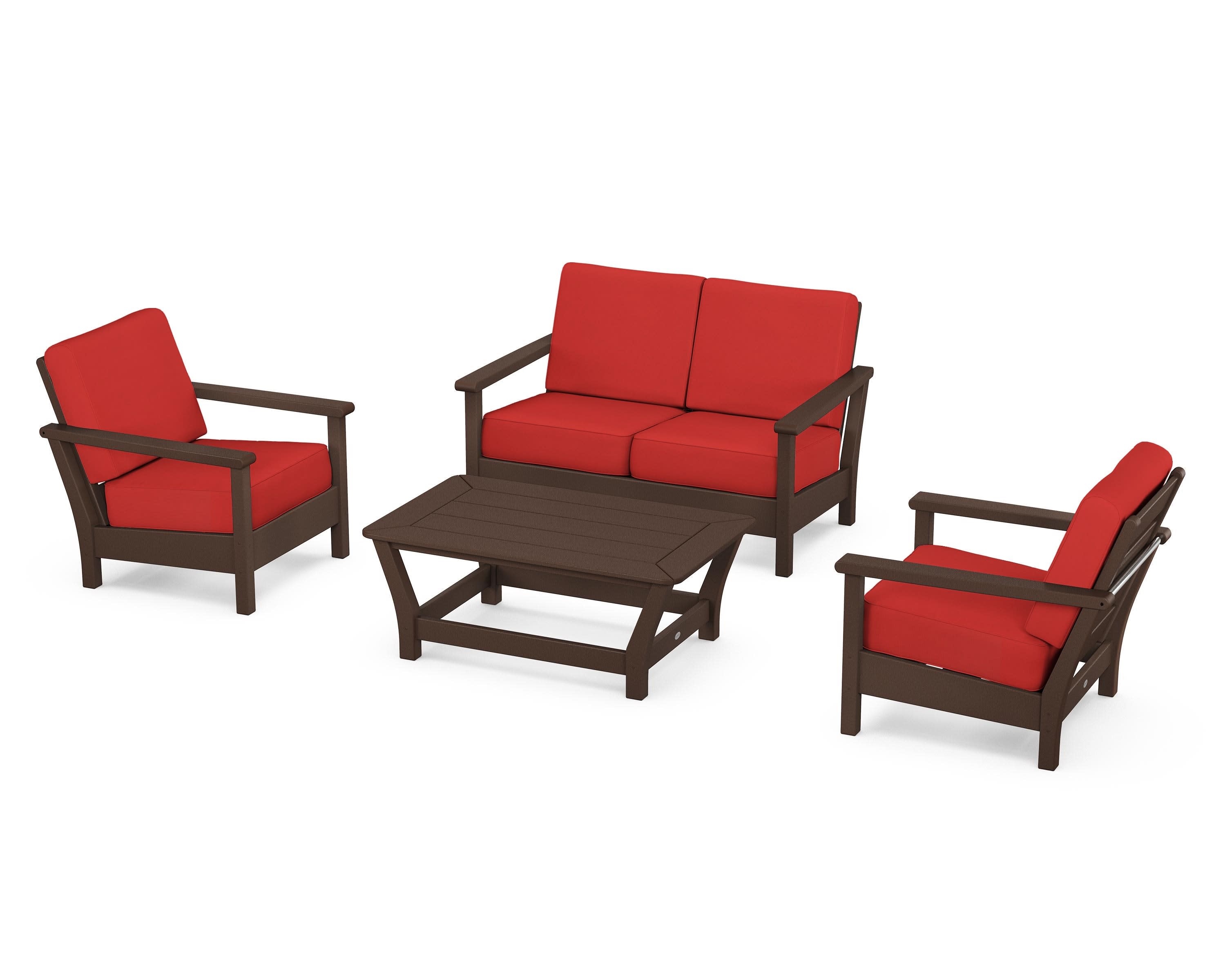 Harbour 4-Piece Deep Seating Set in Mahogany / Crimson Linen