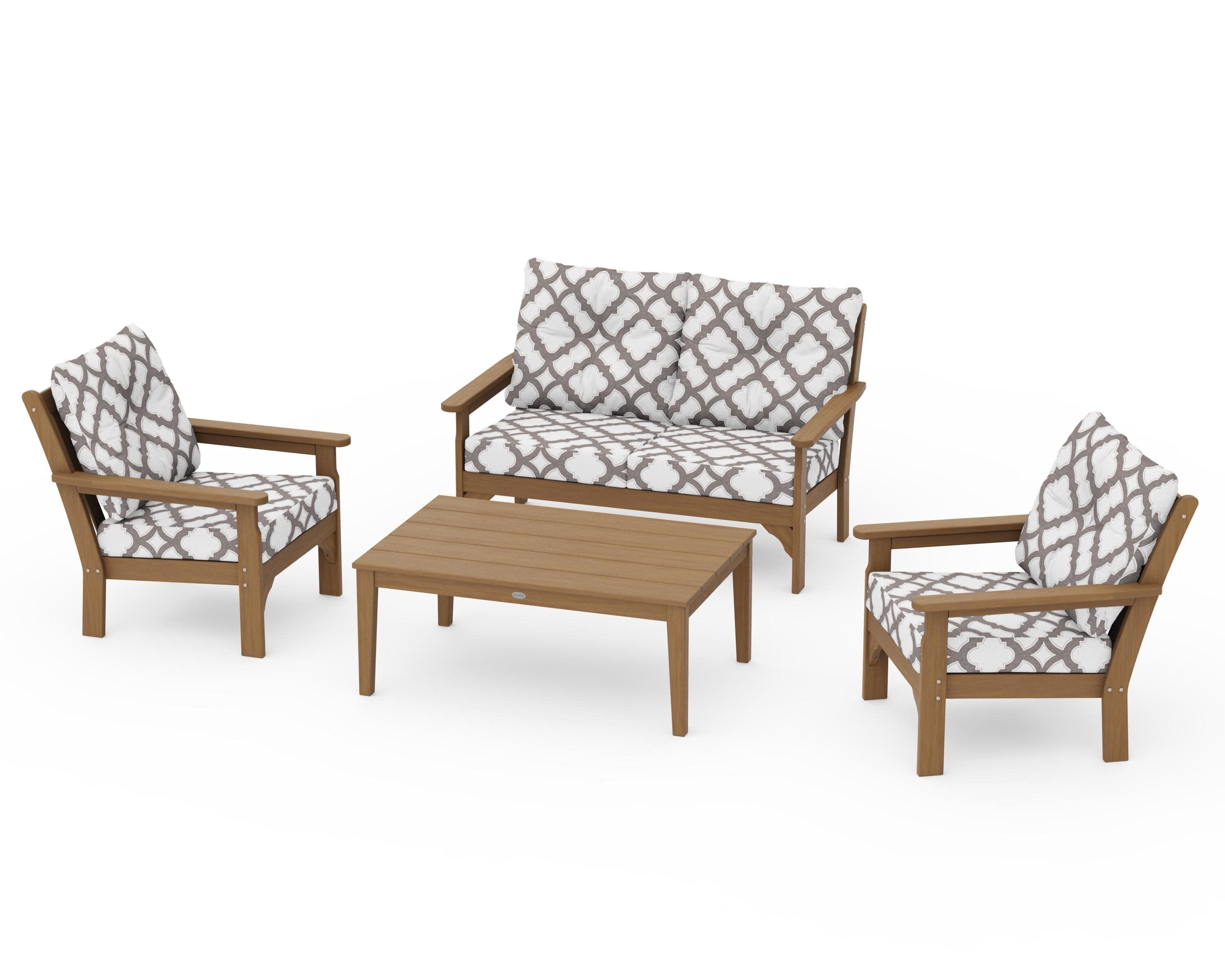 Vineyard 4-Piece Deep Seating Set in Natural / Trellis Grey Mist