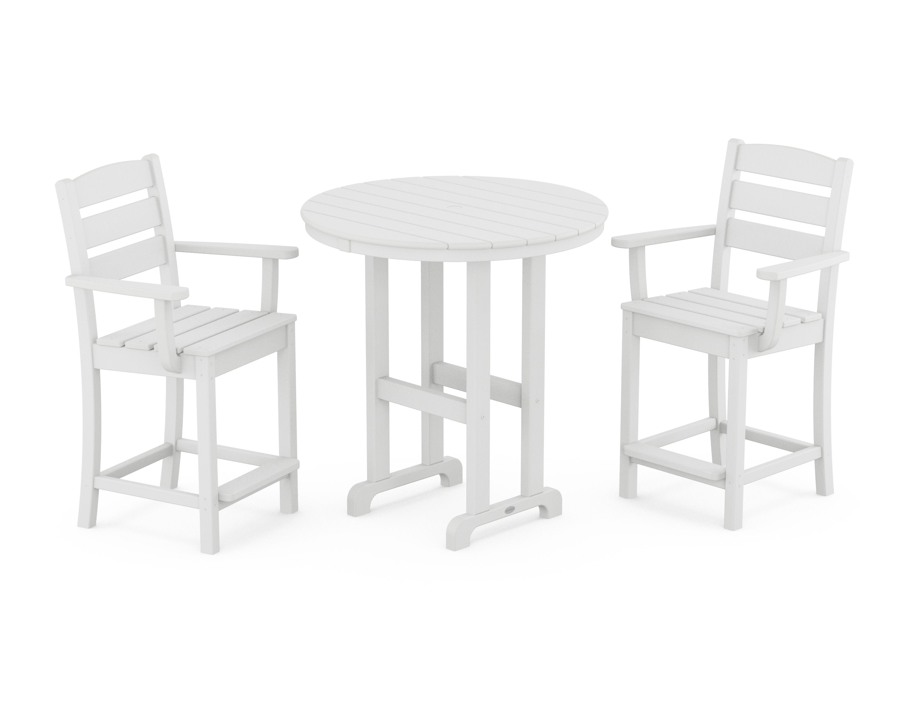 Lakeside 3-Piece Round Farmhouse Arm Chair Counter Set in White
