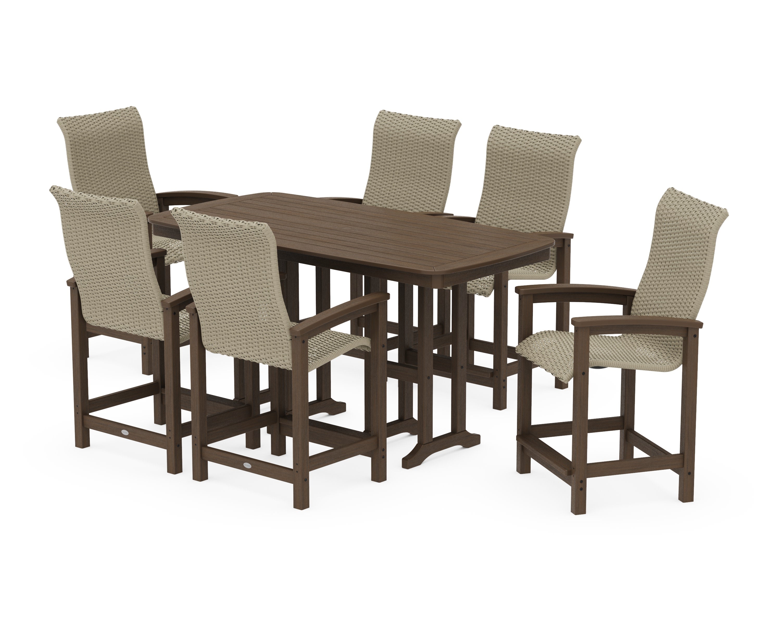 Coastal Woven High-Back Arm Chair 7-Piece Counter Set in Kona / Dune Grass
