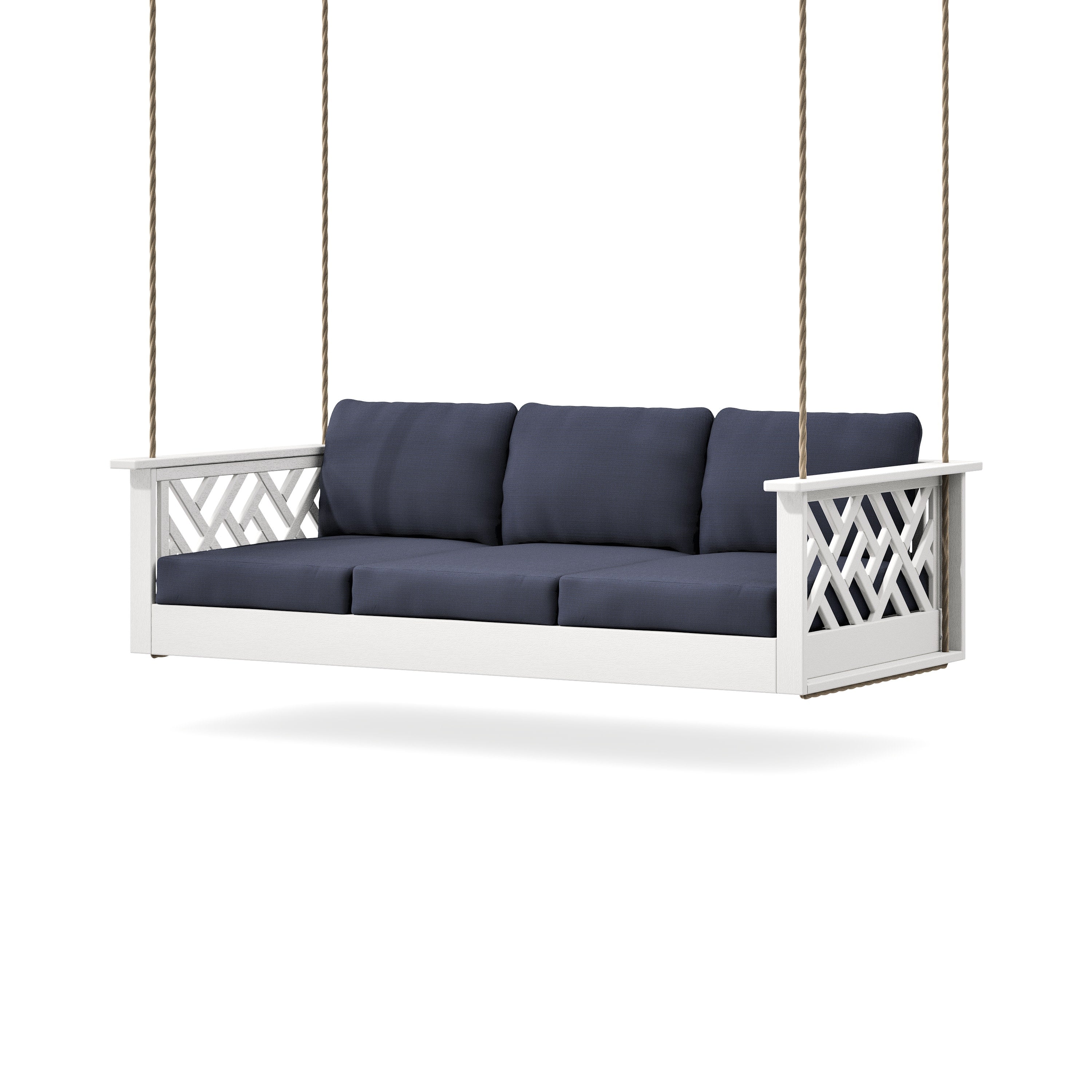 Chippendale Daybed Swing in Vintage White / Navy Linen