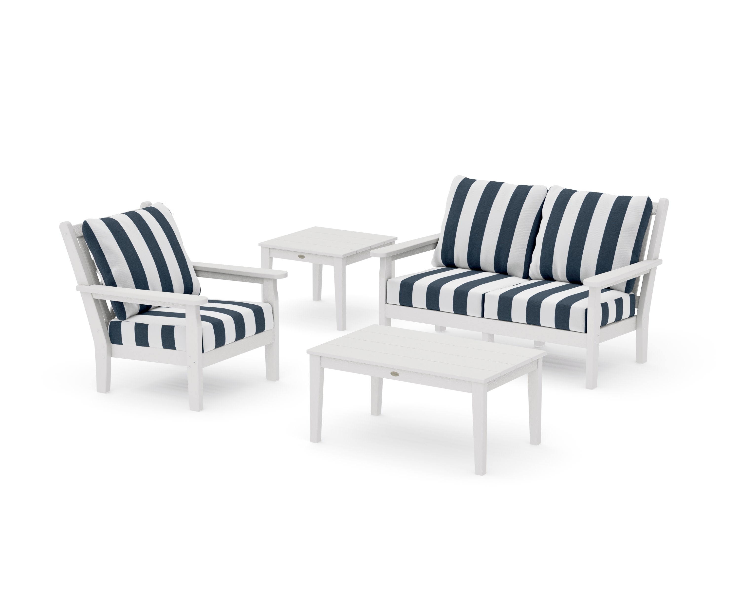 Chippendale 4-Piece Deep Seating Set in Vintage White / Cabana Stripe Marine Indigo