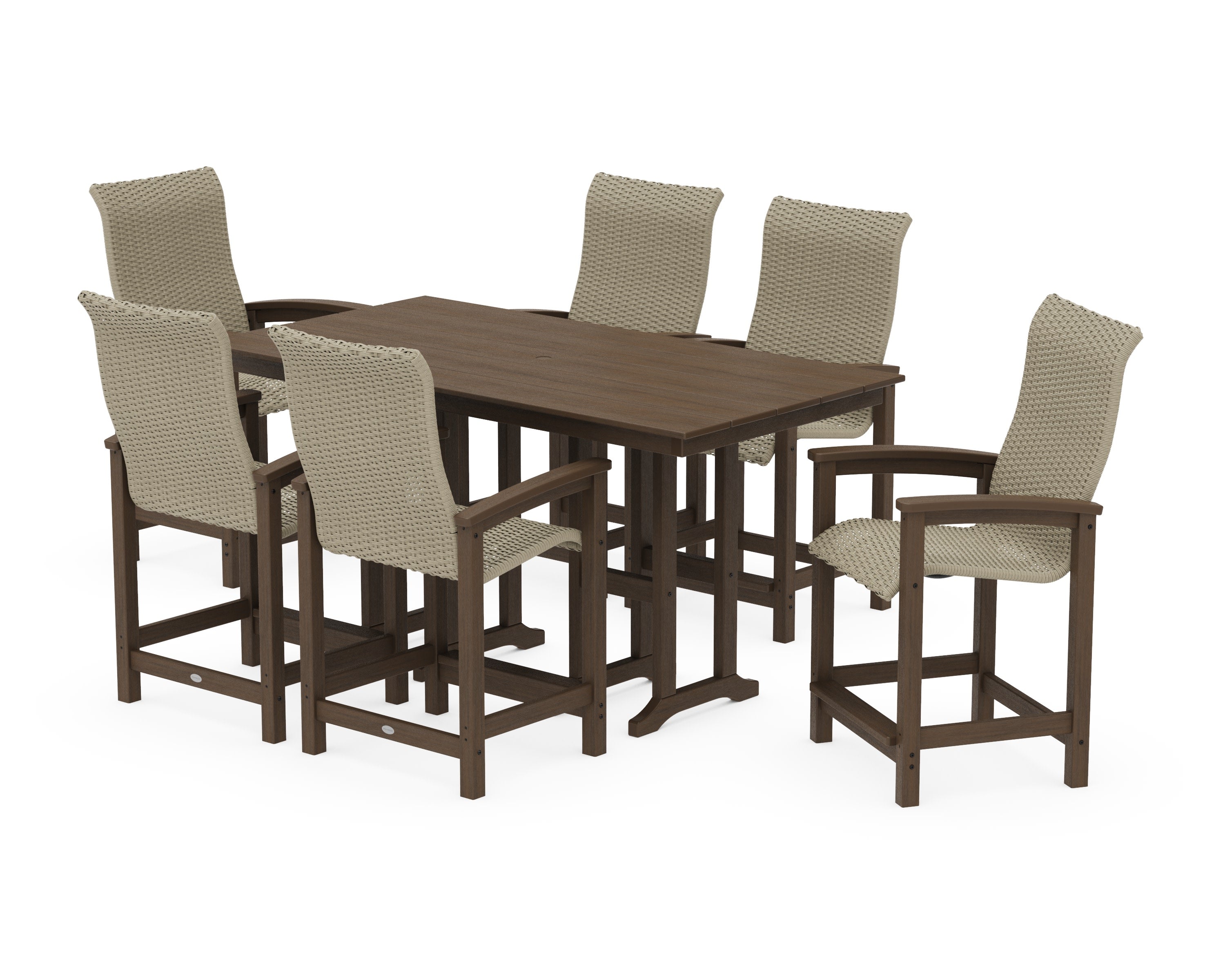 Coastal Woven High-Back Arm Chair 7-Piece Farmhouse Counter Set in Kona / Dune Grass