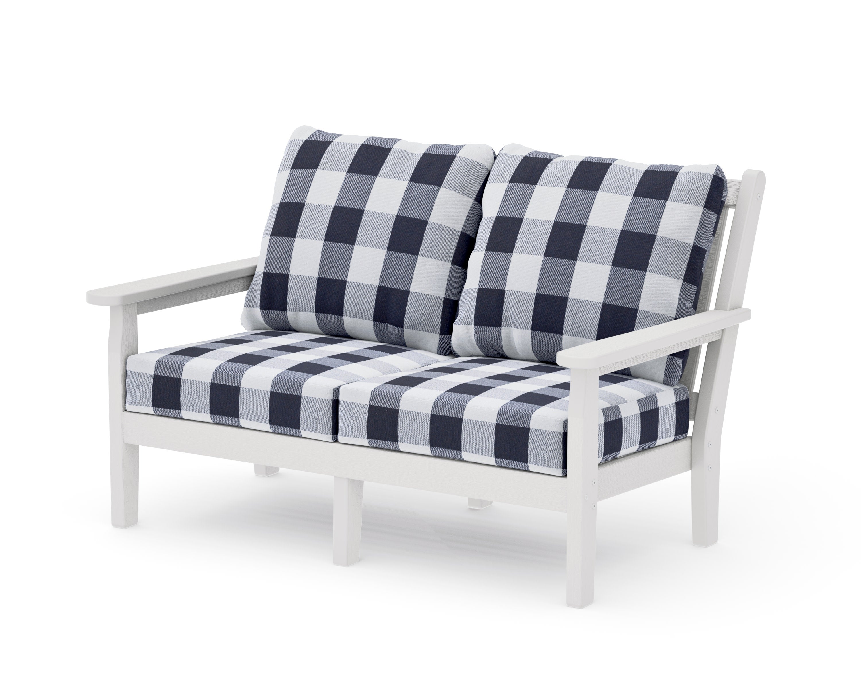 Chippendale Deep Seating Loveseat in Vintage White / Buffalo Plaid Navy