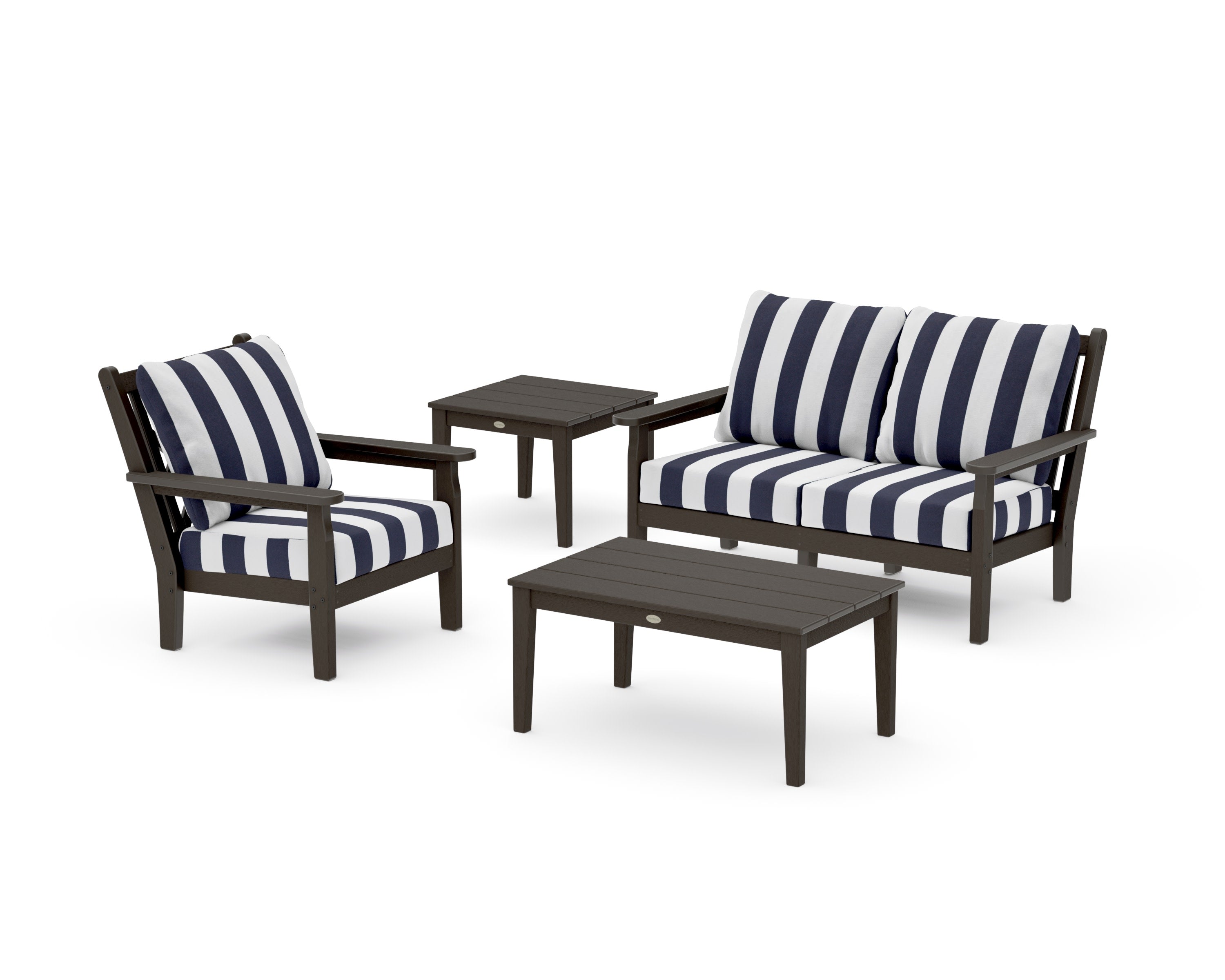 Chippendale 4-Piece Deep Seating Set in Vintage Coffee / Cabana Stripe Navy
