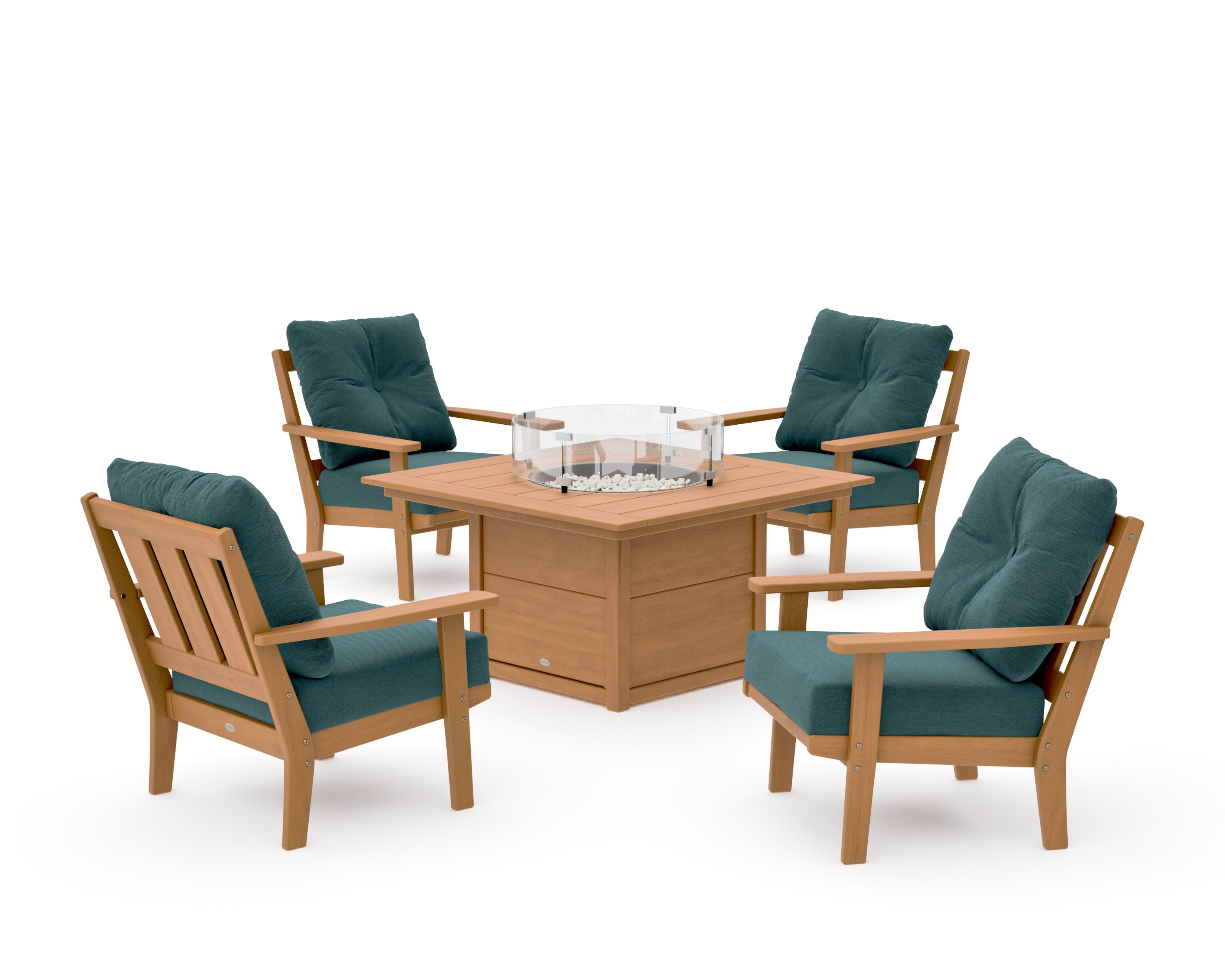 Oxford 5-Piece Deep Seating Set with Fire Pit Table in Natural / Ocean Teal