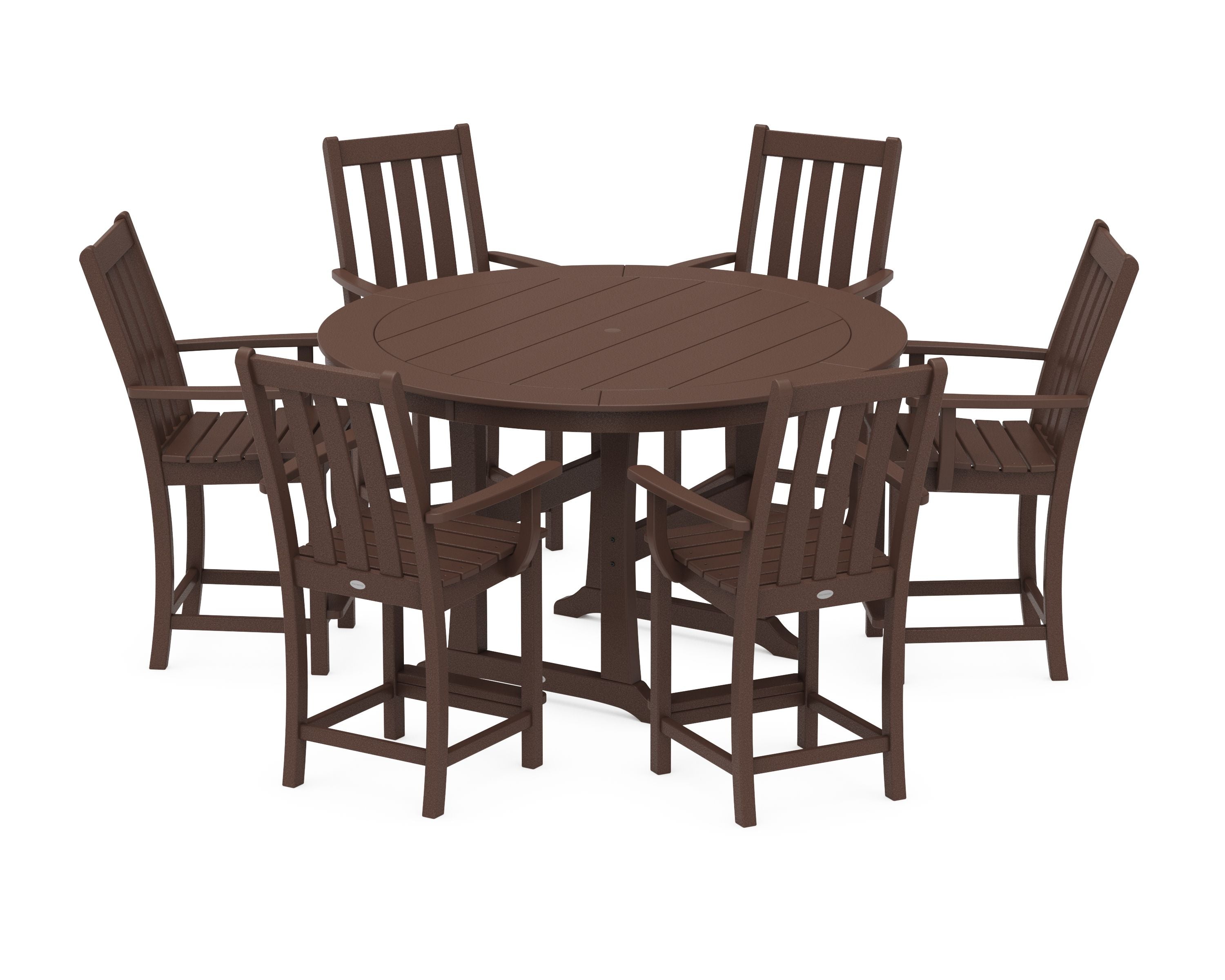 Vineyard 7-Piece Arm Chair Round Counter Set in Mahogany