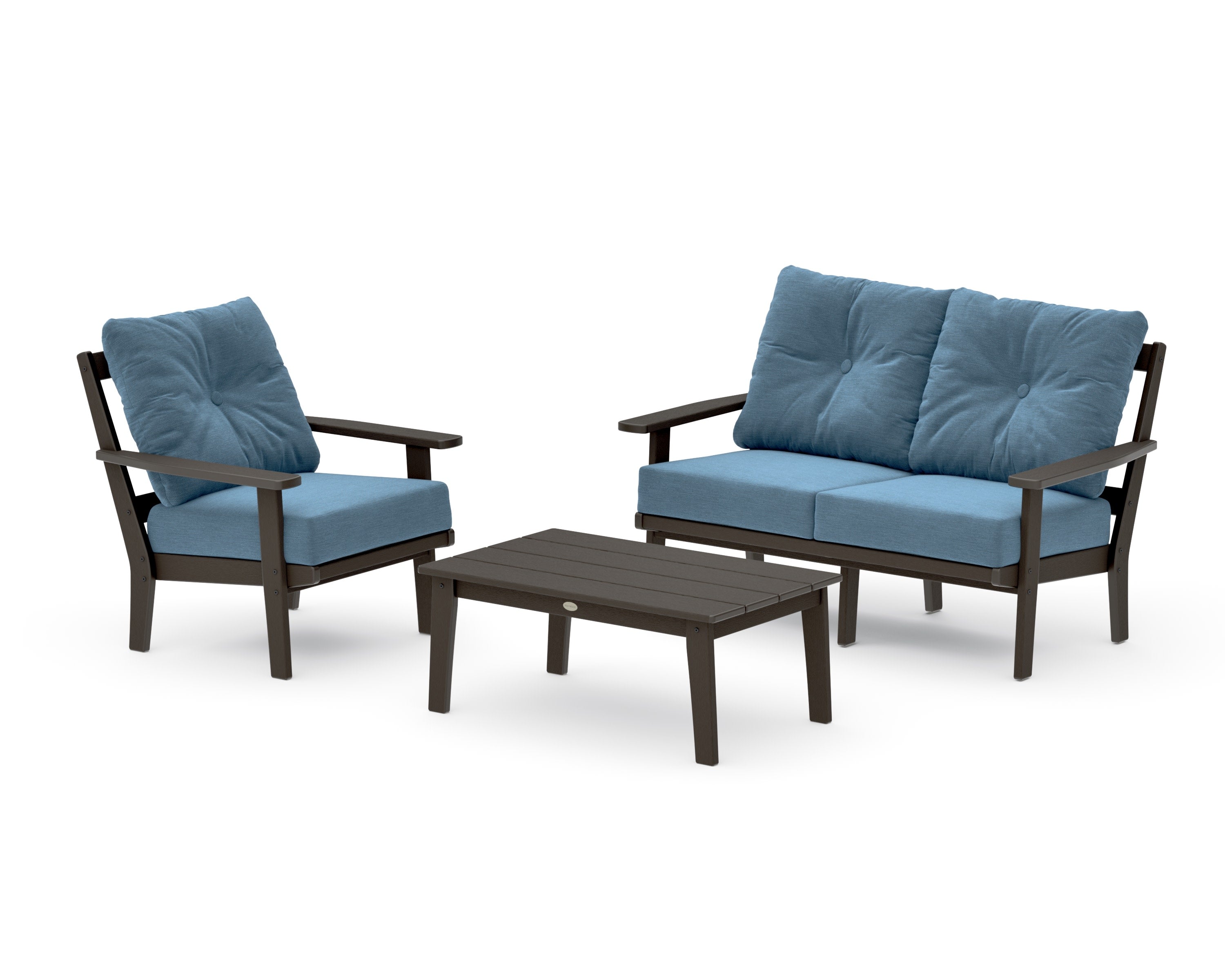 Prairie 3-Piece Deep Seating Set with Loveseat in Vintage Coffee / Sky Blue