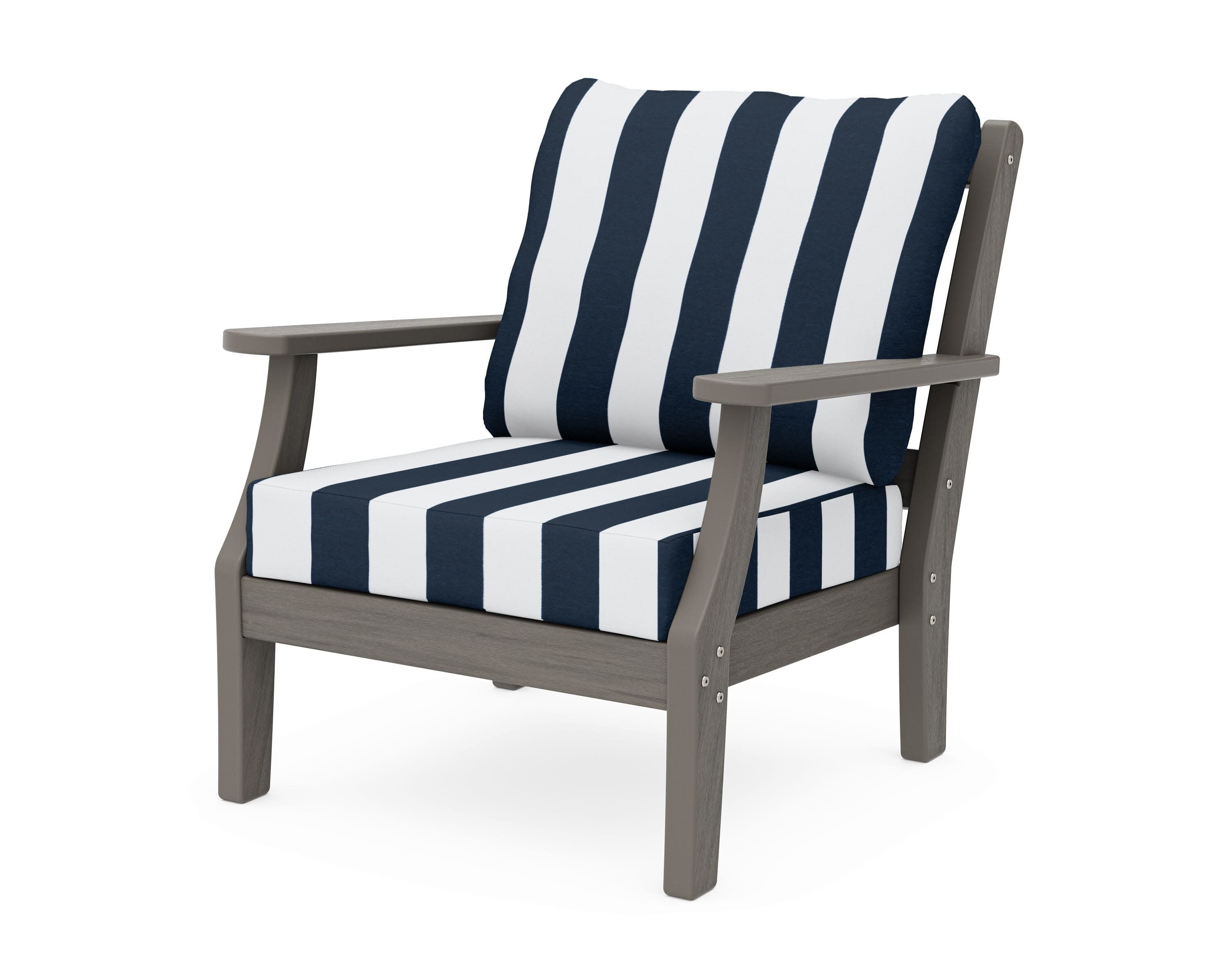Chinoiserie Deep Seating Chair in Driftwood / Cabana Stripe Marine Indigo