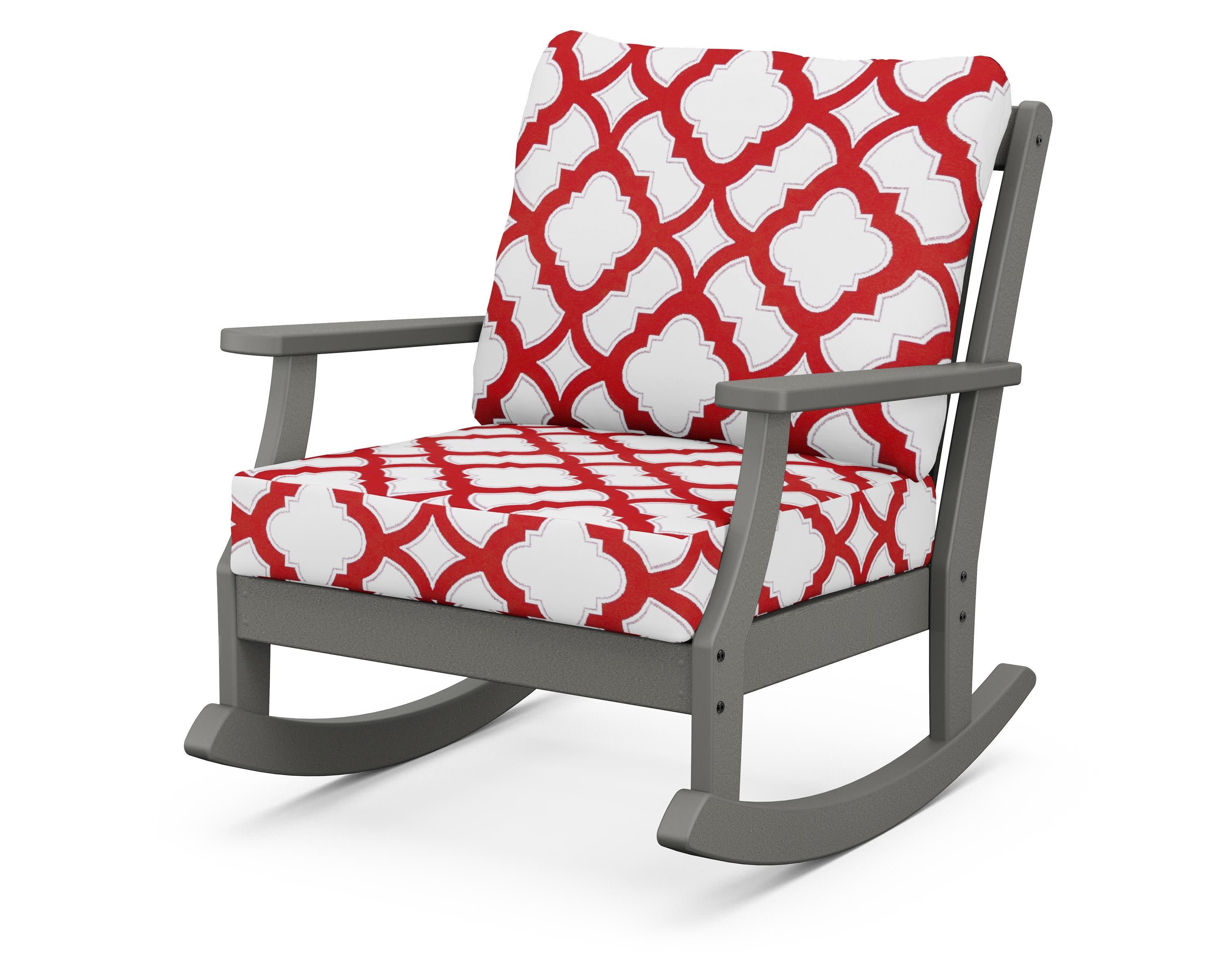 Braxton Deep Seating Rocking Chair in Slate Grey / Trellis Crimson