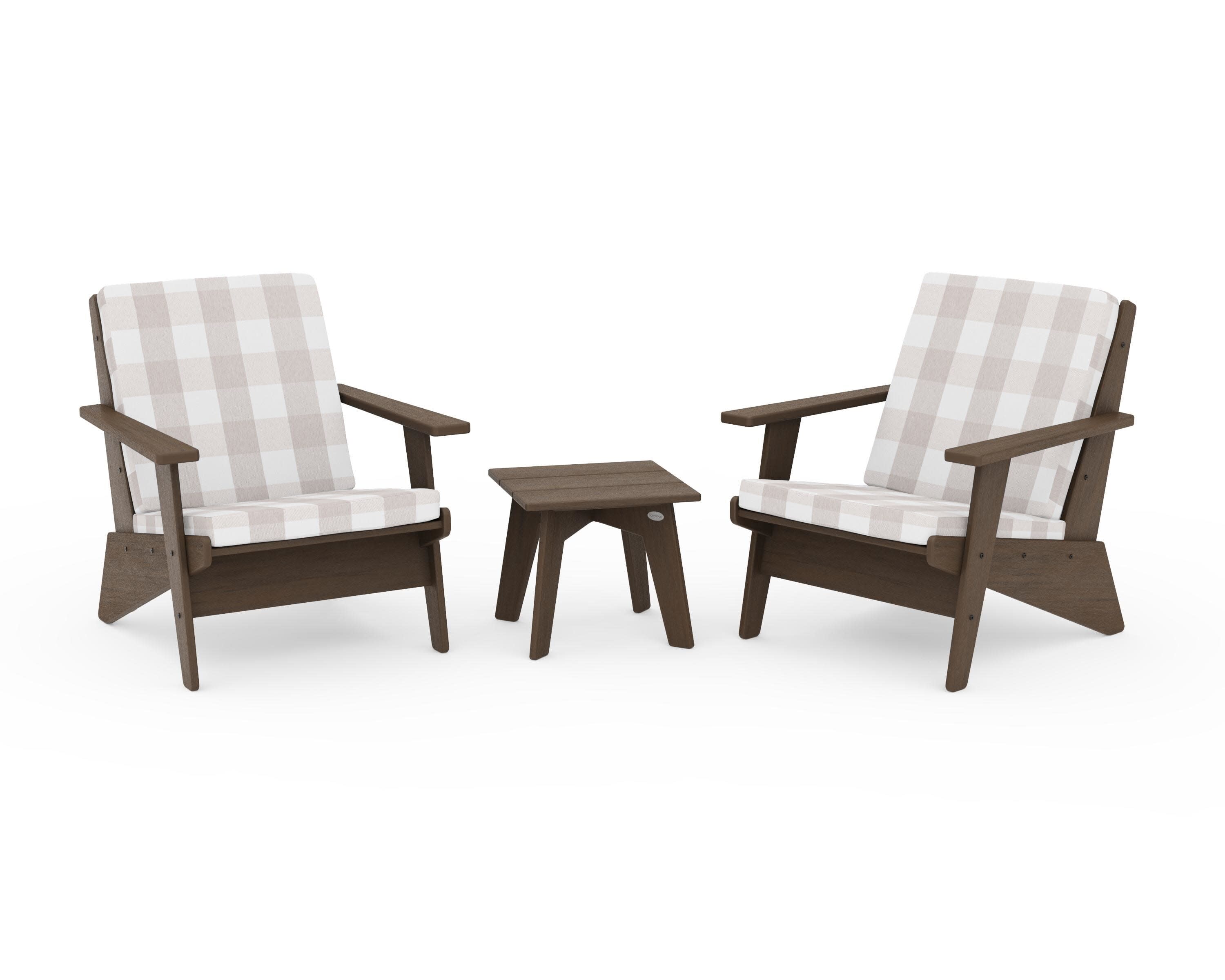 Riviera Modern Lounge 3-Piece Set in Kona / Buffalo Plaid Dune Burlap