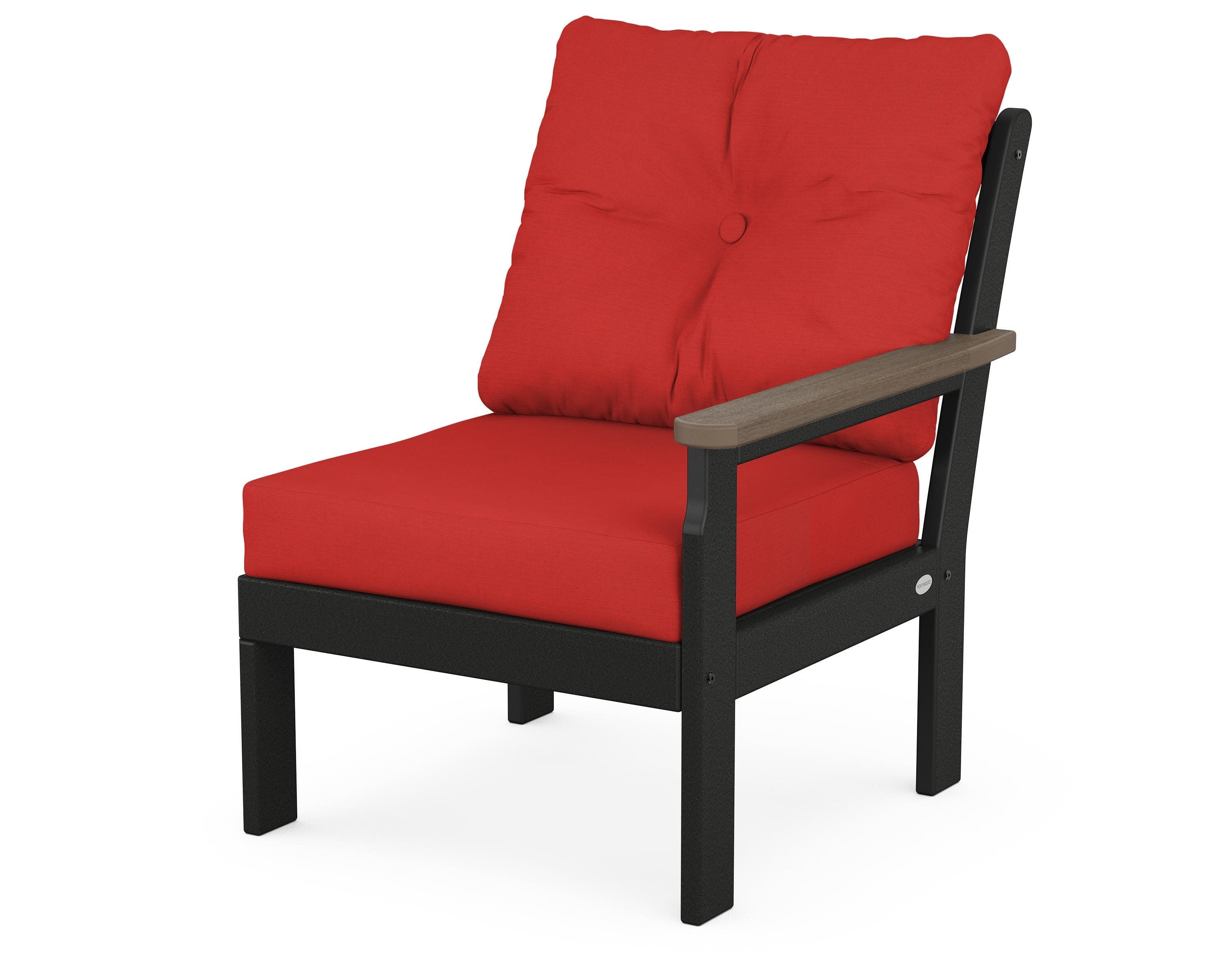 Vineyard Modular Right Arm Chair in Black / Kona / Crimson Linen