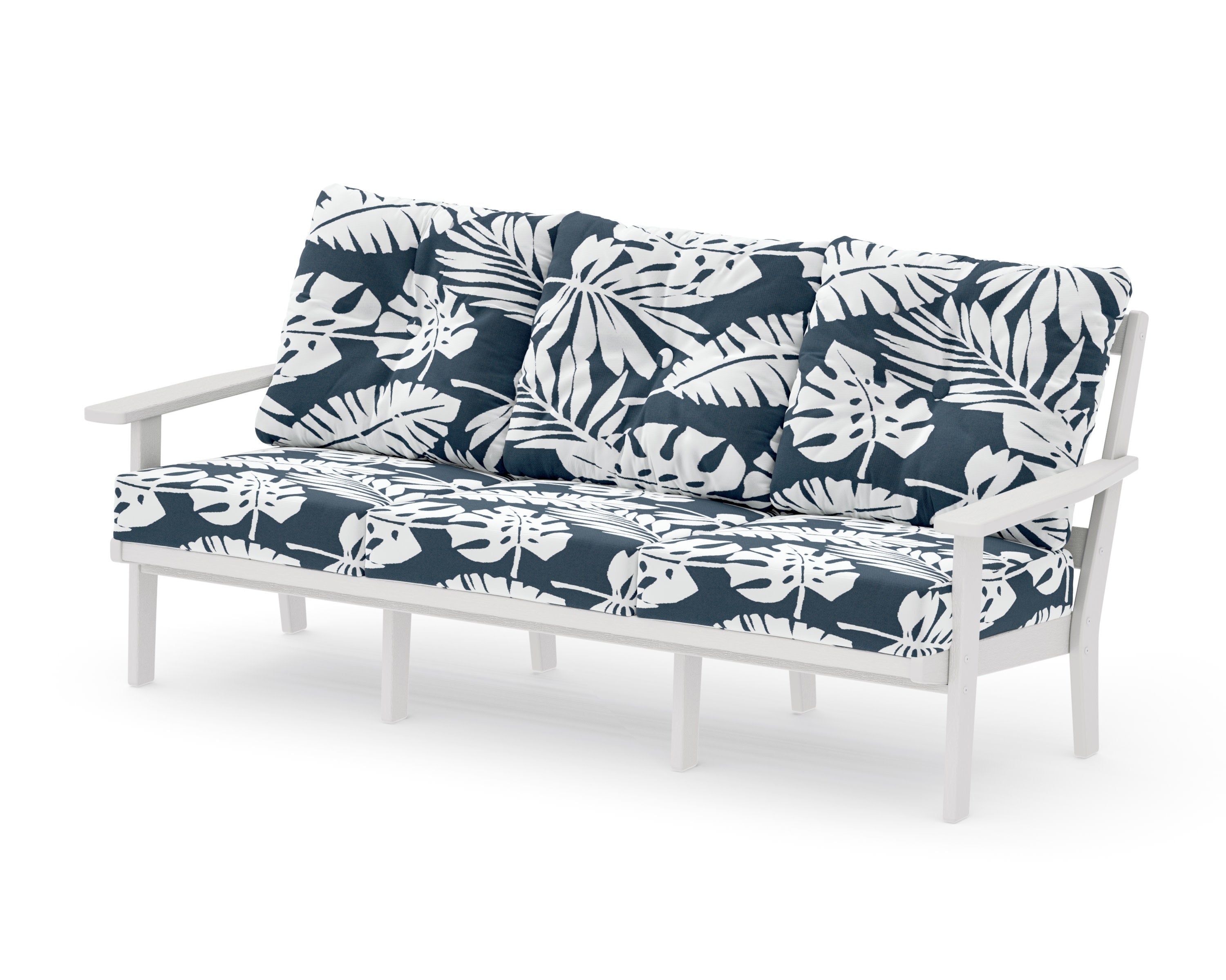 Oxford Deep Seating Sofa in Vintage White / Leaf Marine Indigo