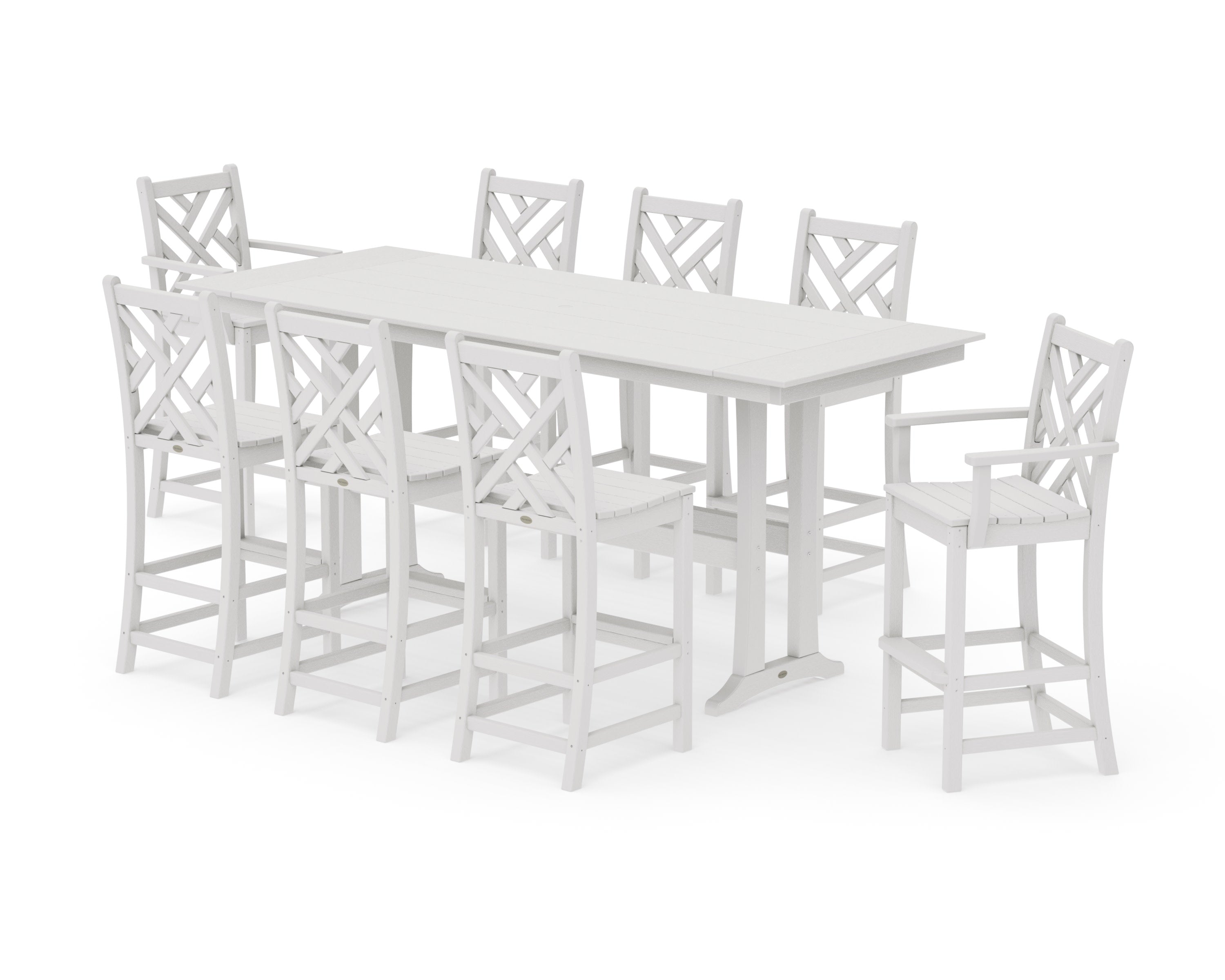 Chippendale 9-Piece Farmhouse Bar Set with Trestle Legs in Vintage White