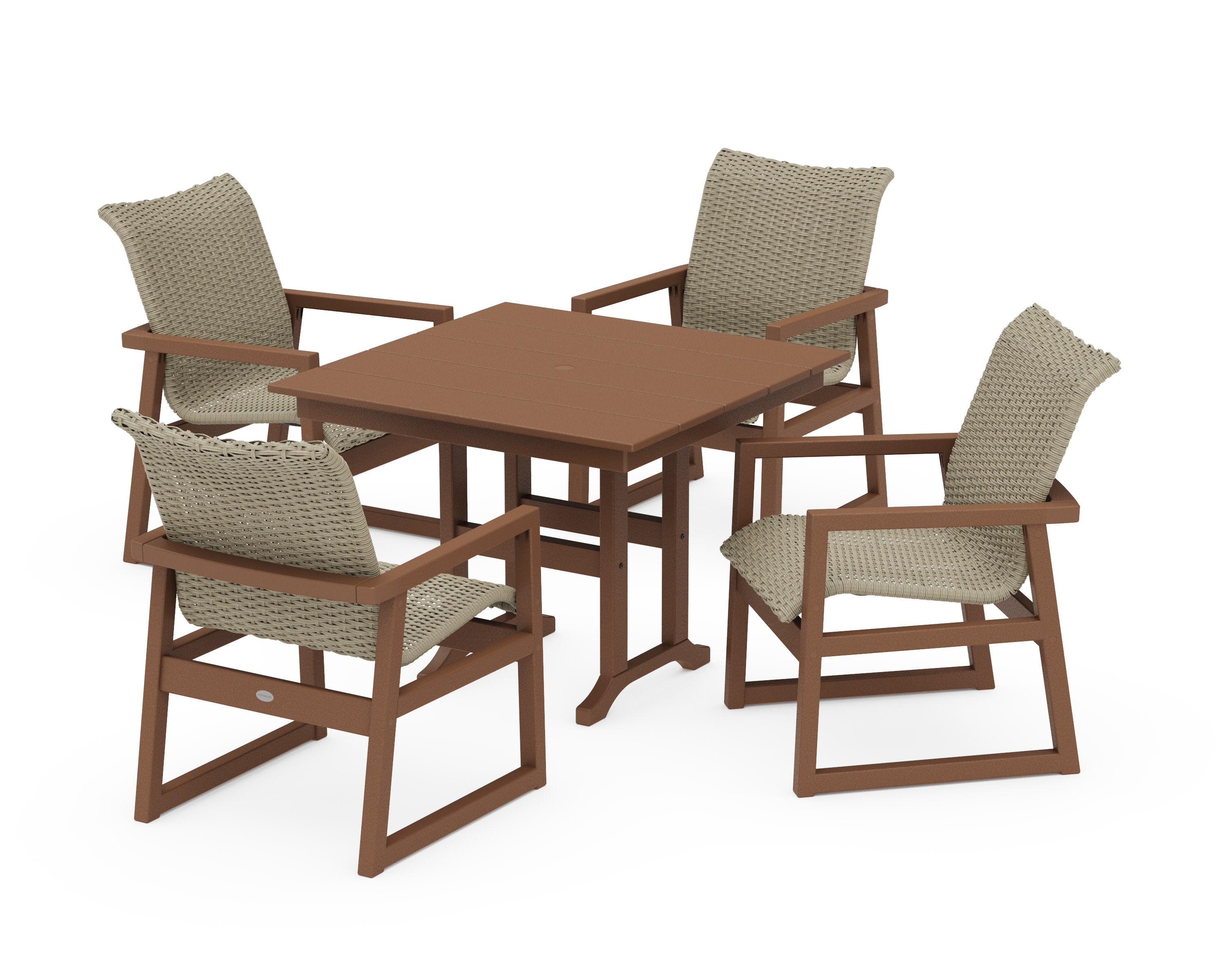 EDGE Woven 5-Piece Farmhouse Dining Set in Teak / Dune Grass
