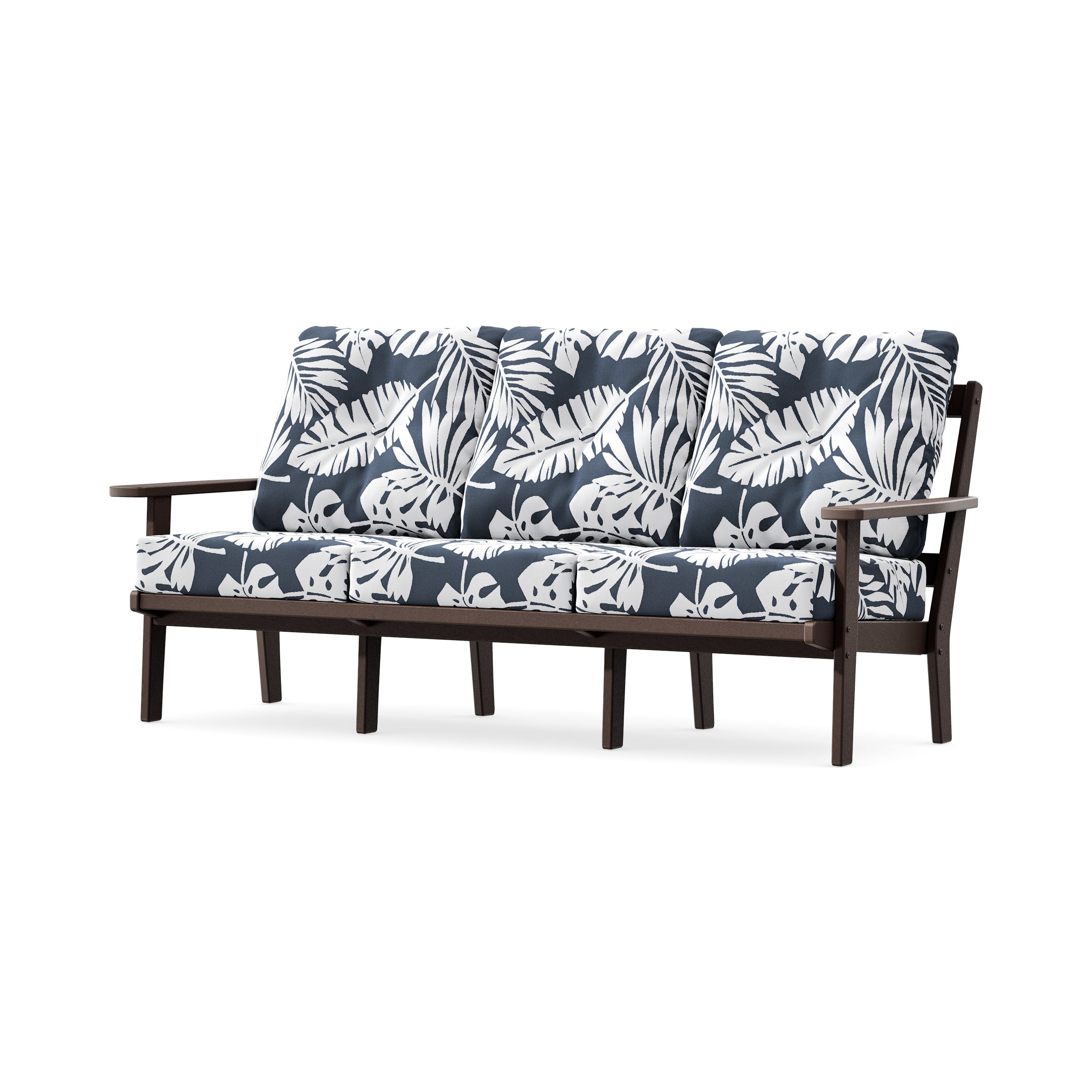 Oxford Deep Seating Sofa in Mahogany / Leaf Marine Indigo
