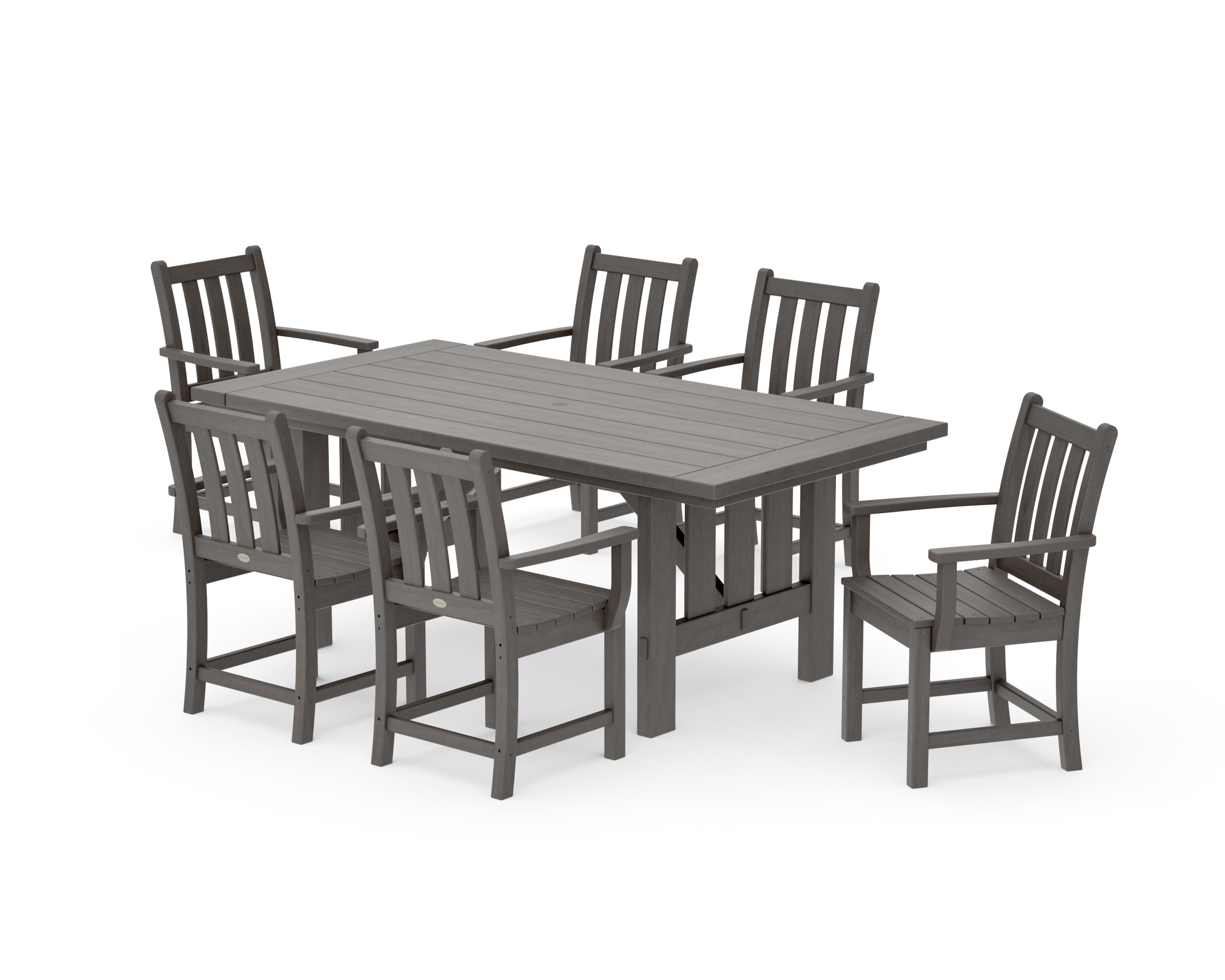 Traditional Garden Arm Chair 7-Piece Mission Dining Set in Driftwood