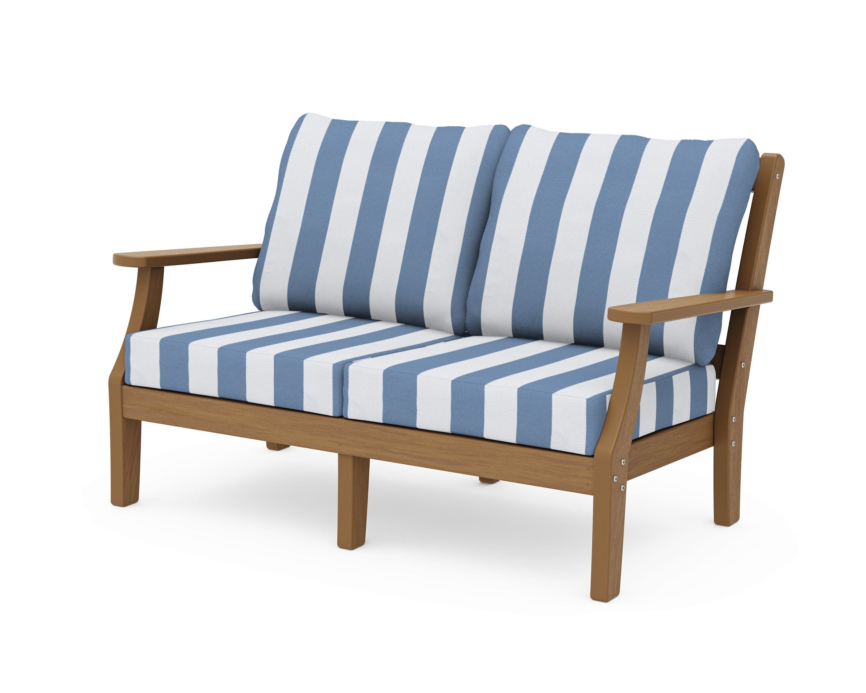 Chinoiserie Deep Seating Loveseat in Natural / Cabana Stripe Sky Blue