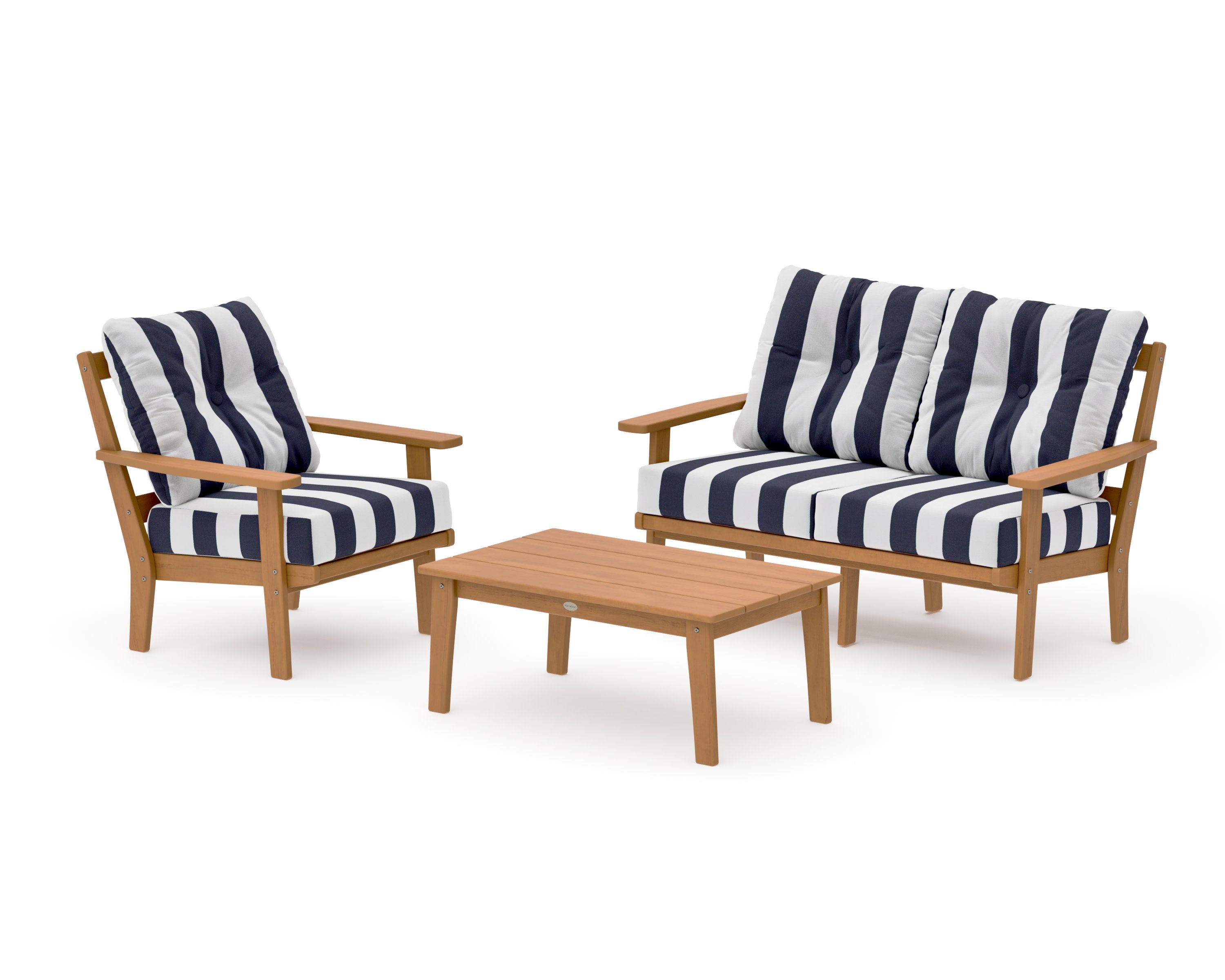 Prairie 3-Piece Deep Seating Set with Loveseat in Natural / Cabana Stripe Navy