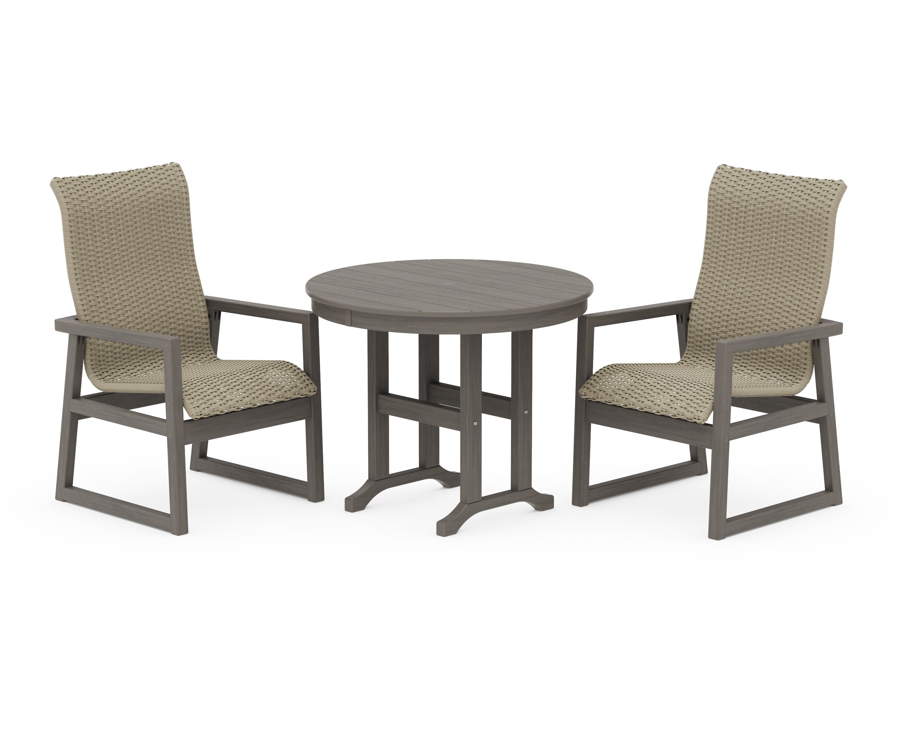 EDGE Woven Highback 3-Piece Farmhouse Dining Set in Driftwood / Dune Grass