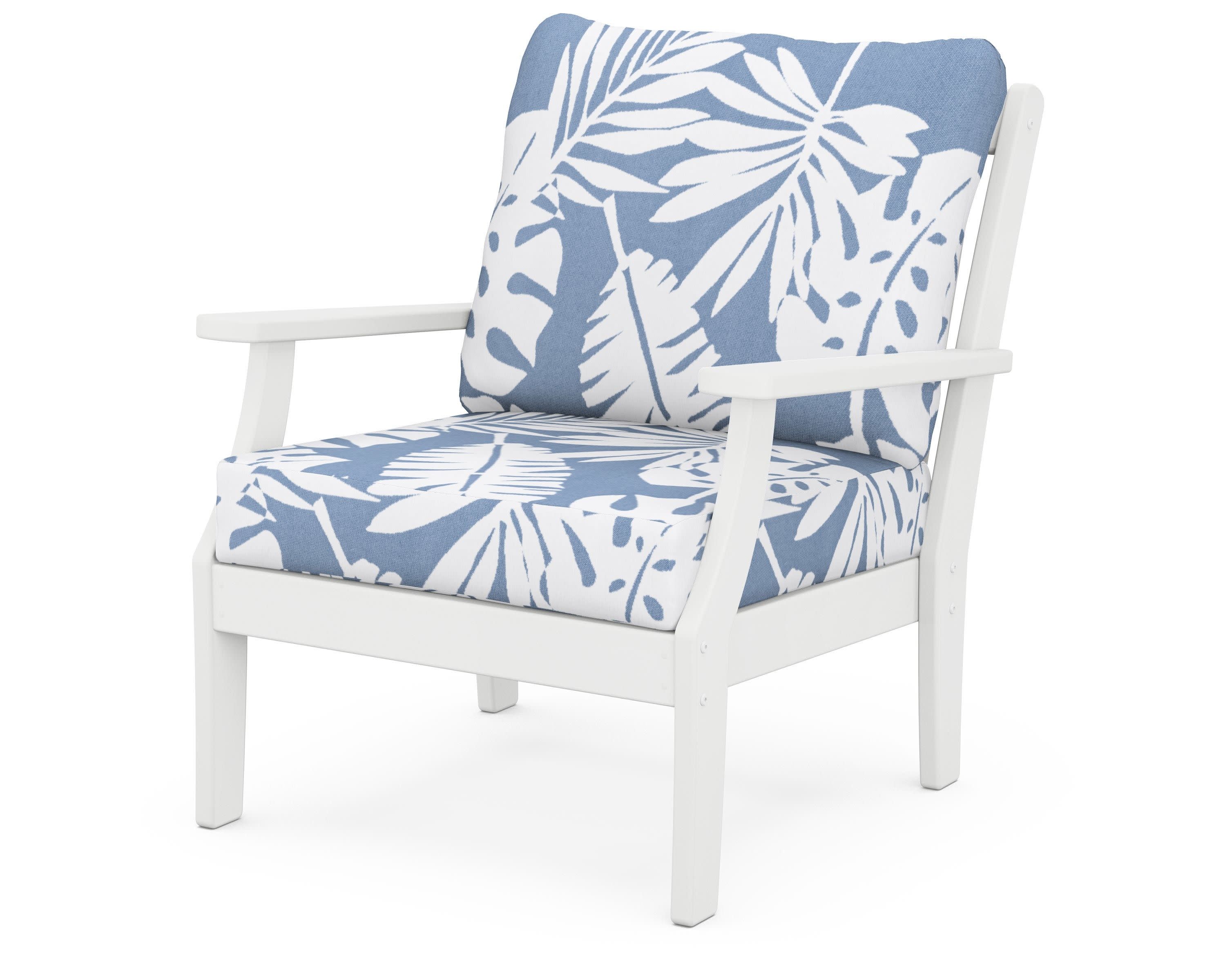 Braxton Deep Seating Chair in White / Leaf Sky Blue