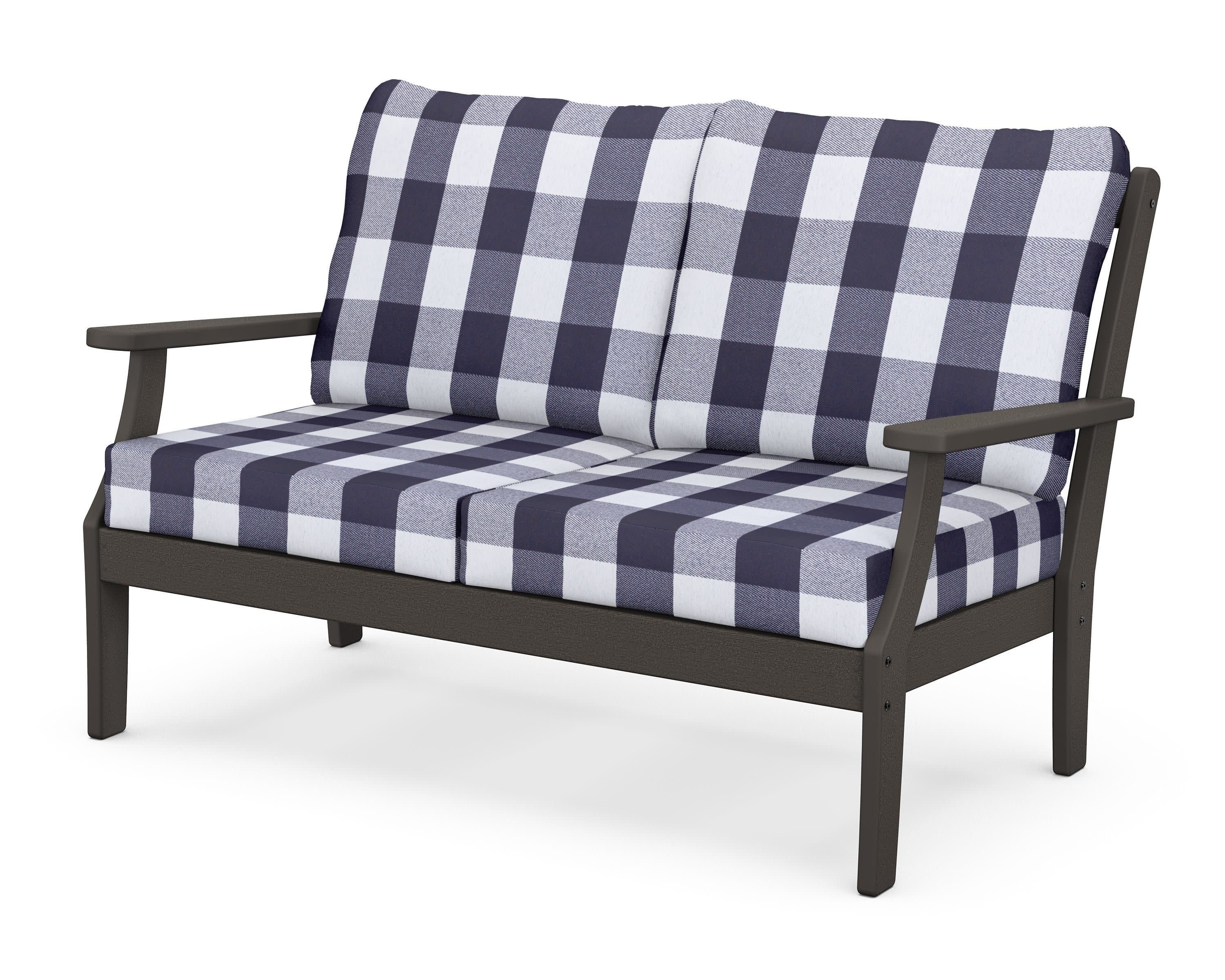 Braxton Deep Seating Loveseat in Vintage Coffee / Buffalo Plaid Navy