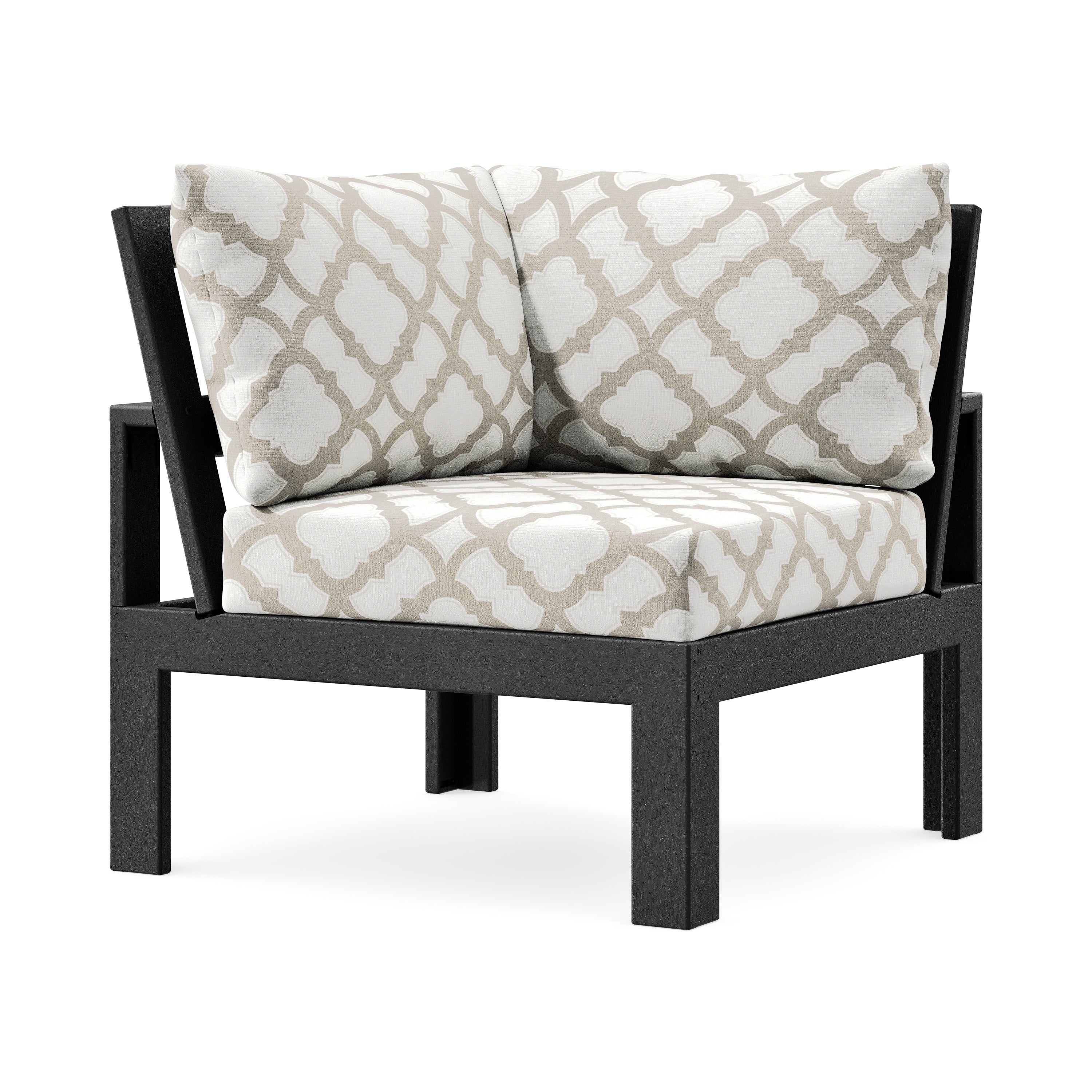 Modular Corner Chair in Black / Trellis Dune Burlap