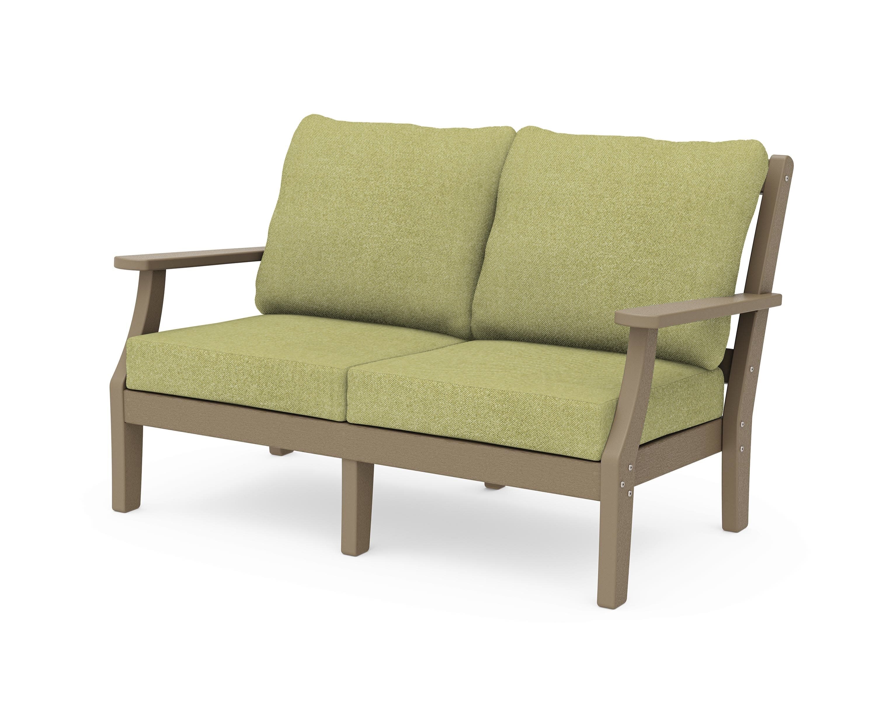 Chinoiserie Deep Seating Loveseat in Vintage Sahara / Chartreuse Boucle