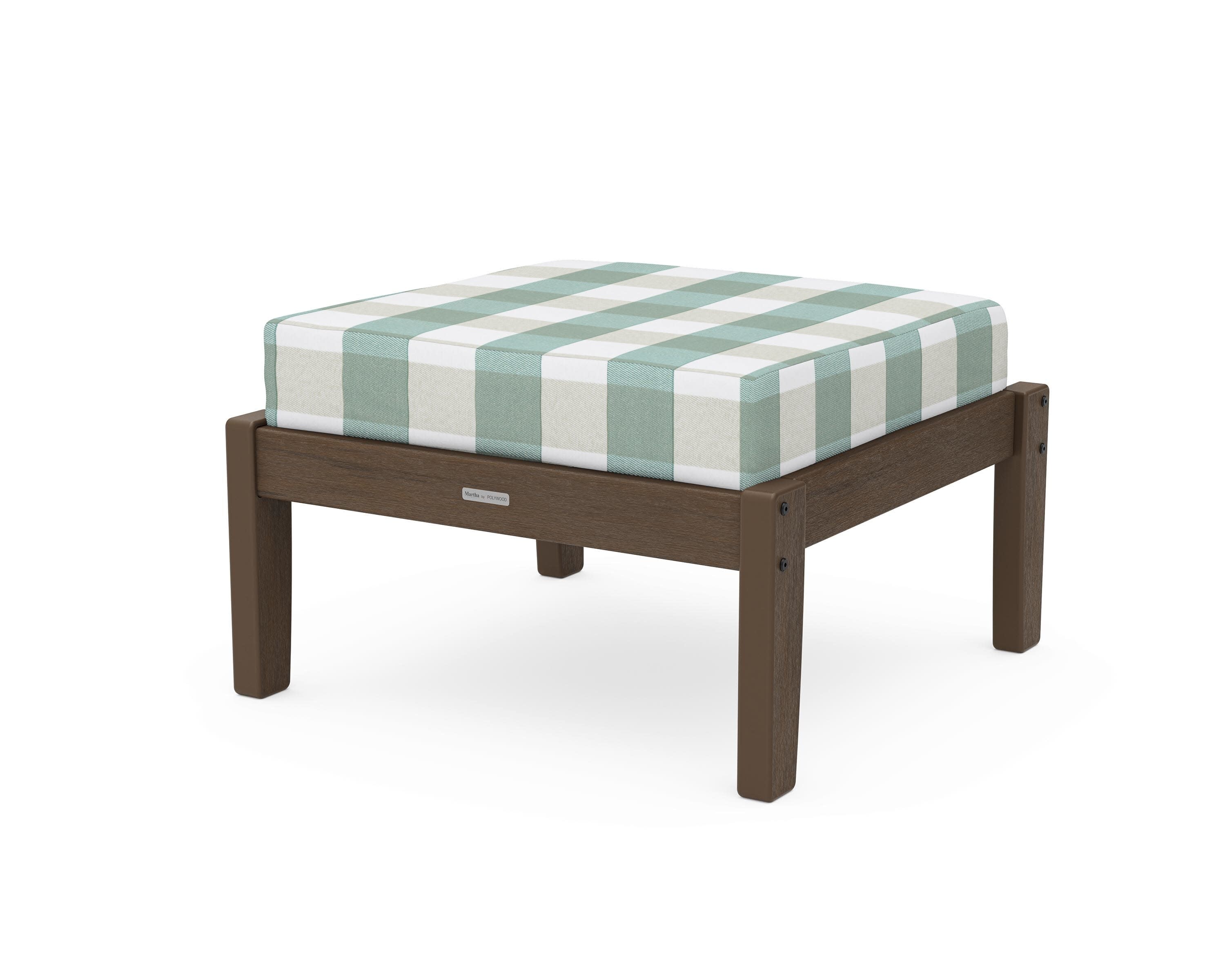 Chinoiserie Deep Seating Ottoman in Kona / Buffalo Plaid Glacier Spa