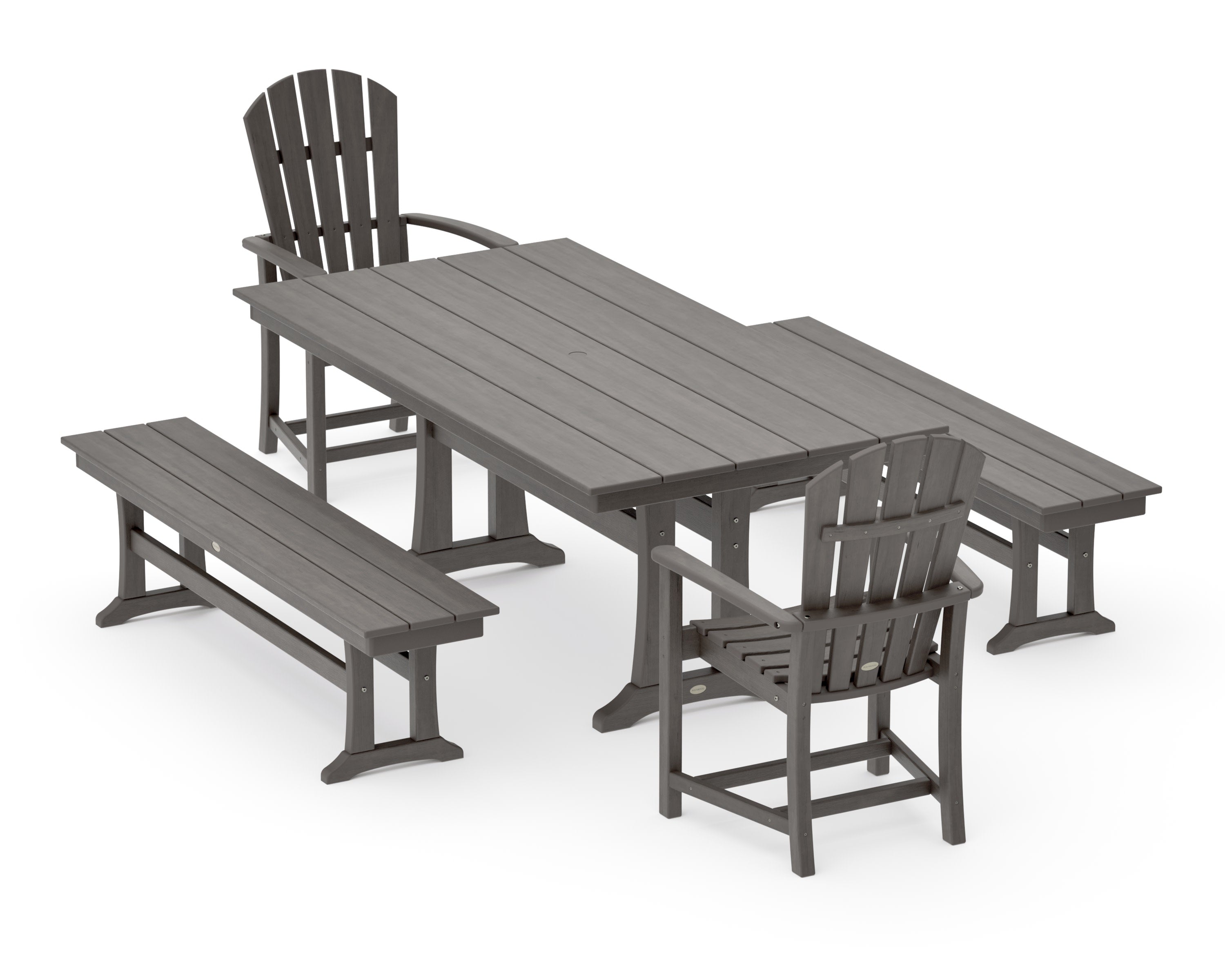 Palm Coast 5-Piece Farmhouse Dining Set With Trestle Legs in Driftwood