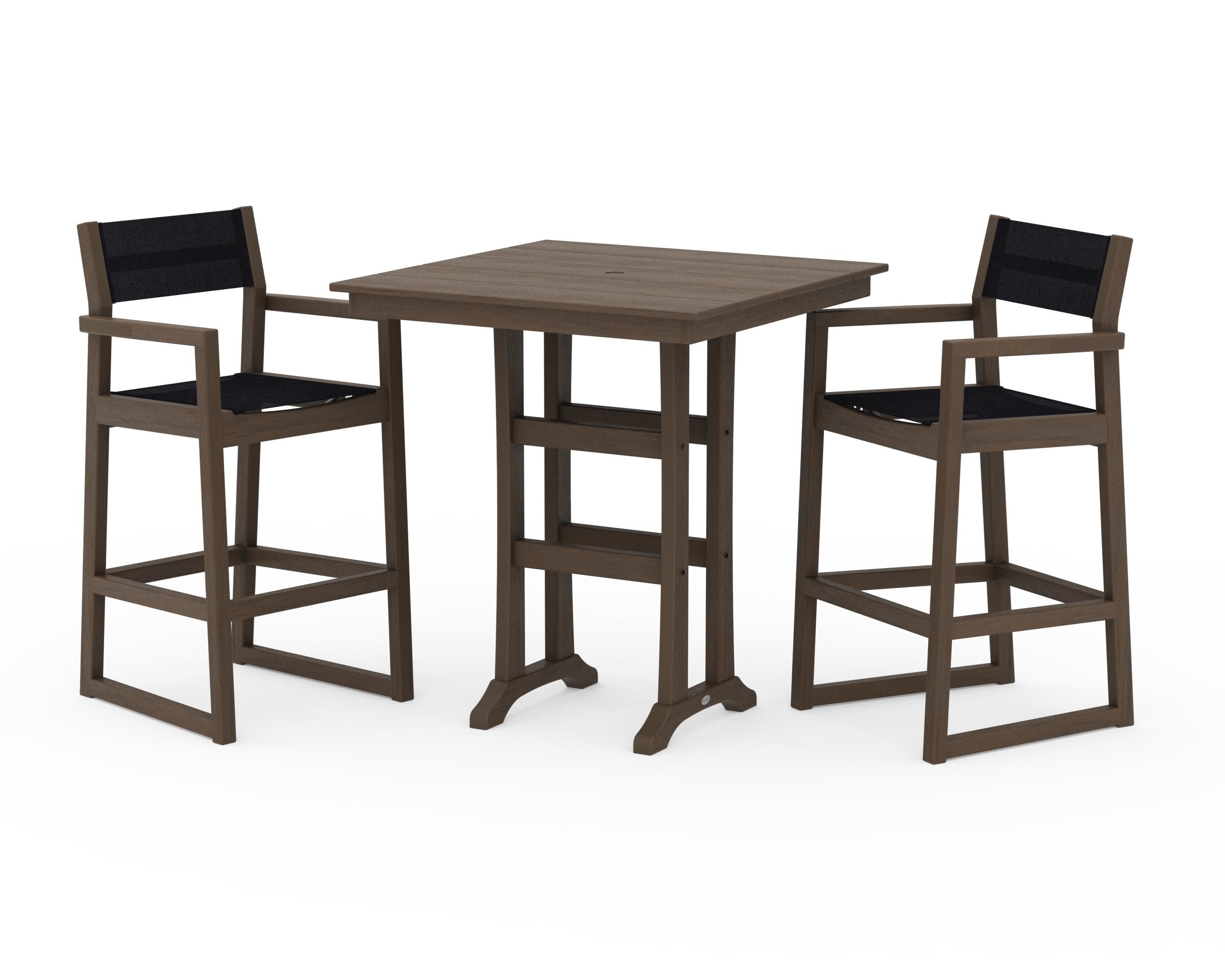 EDGE Sling Arm Chair 3-Piece Farmhouse Bar Set with Trestle Legs in Kona / Black Sling