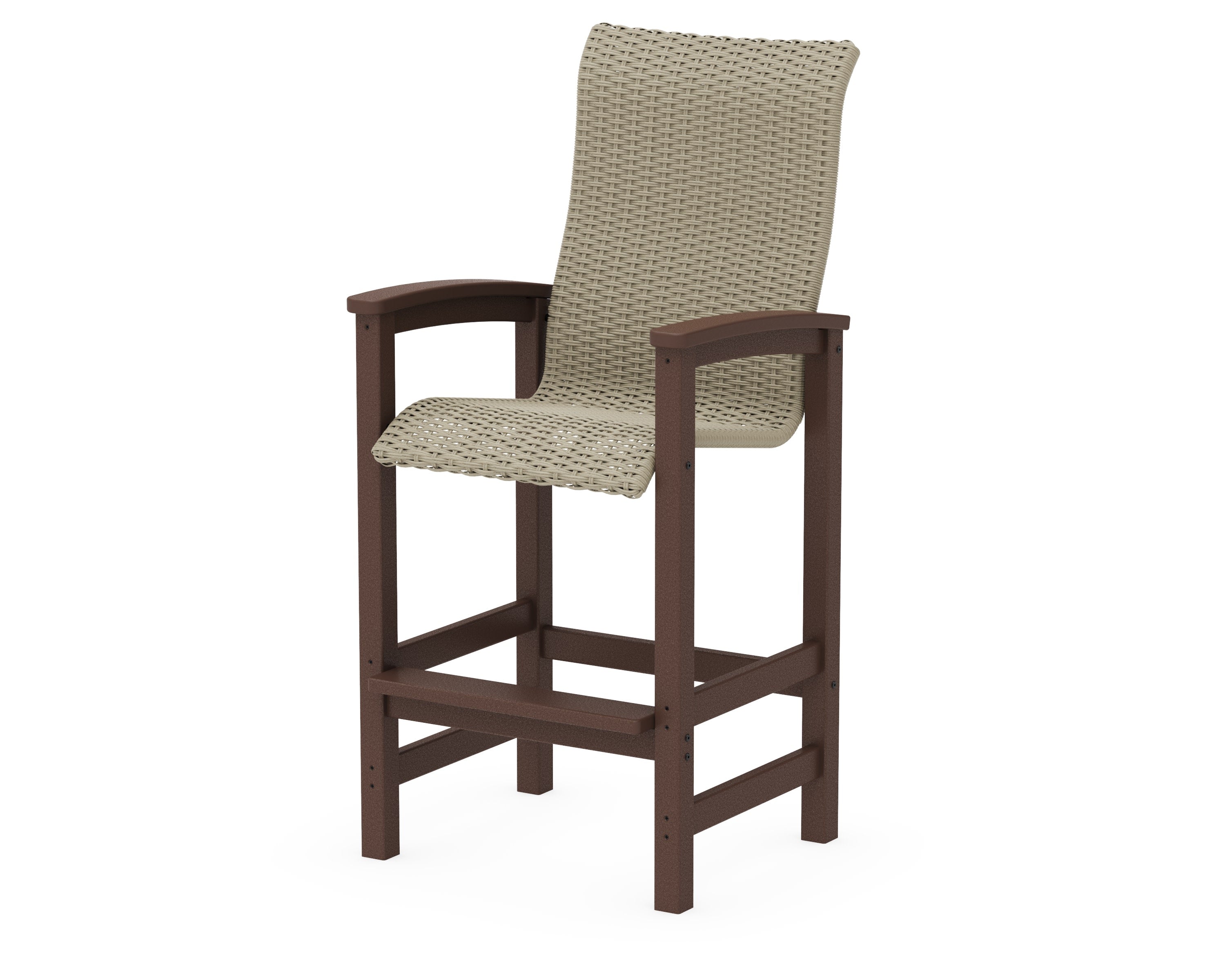 Coastal Woven High-Back Bar Chair in Mahogany / Dune Grass