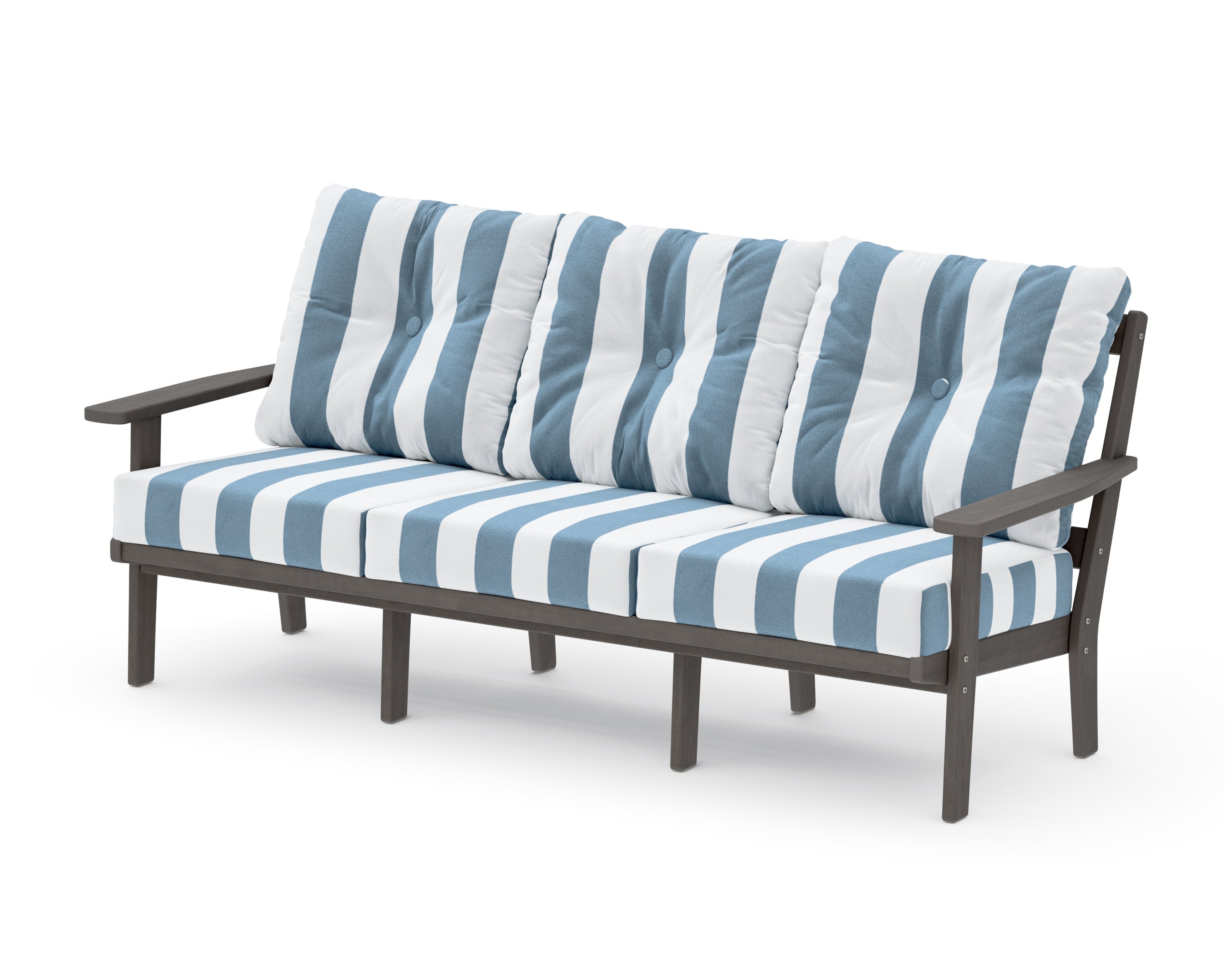 Oxford Deep Seating Sofa in Driftwood / Cabana Stripe Sky Blue