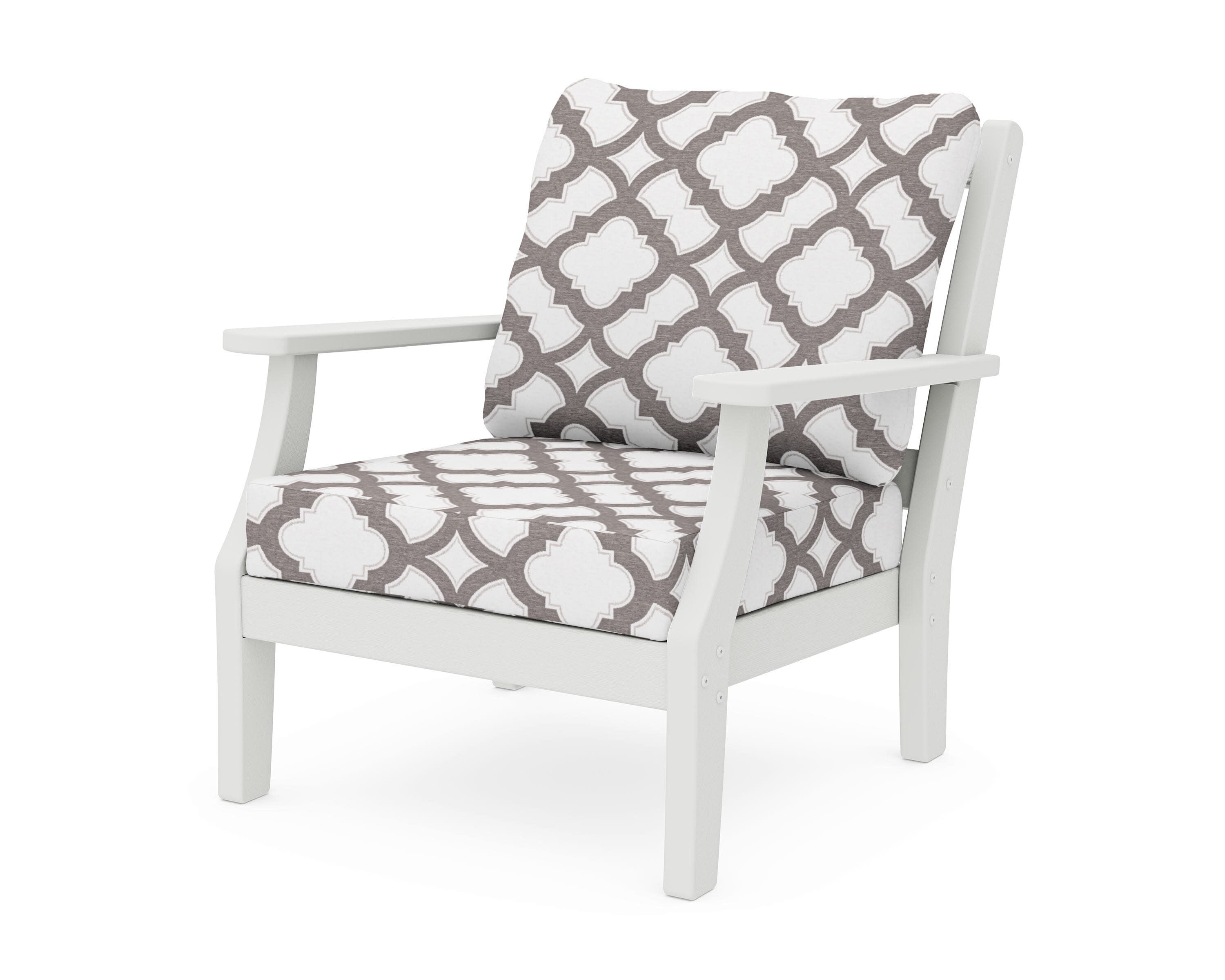 Chinoiserie Deep Seating Chair in Vintage White / Trellis Grey Mist