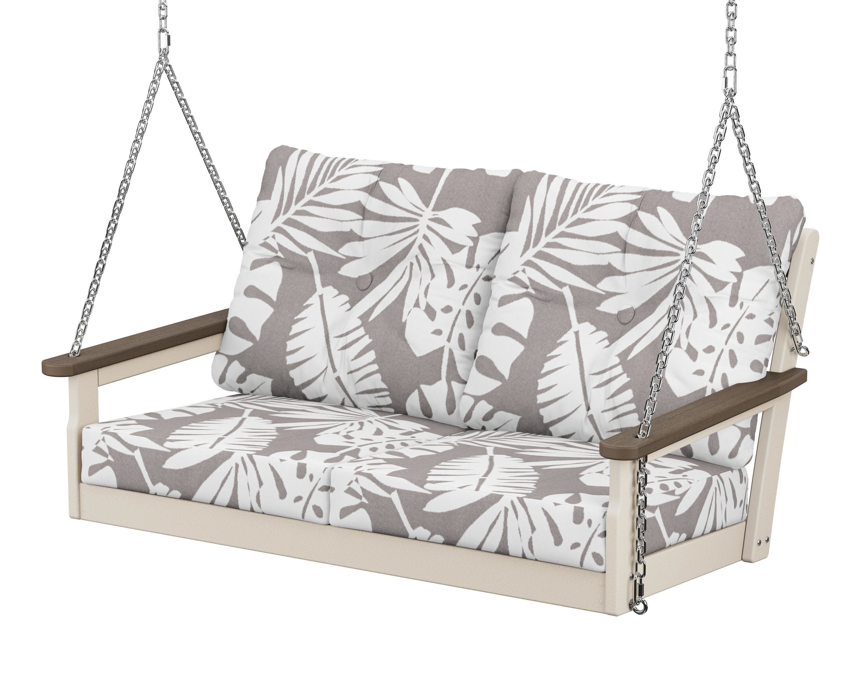 Vineyard Deep Seating Swing in Sand / Kona / Leaf Grey Mist