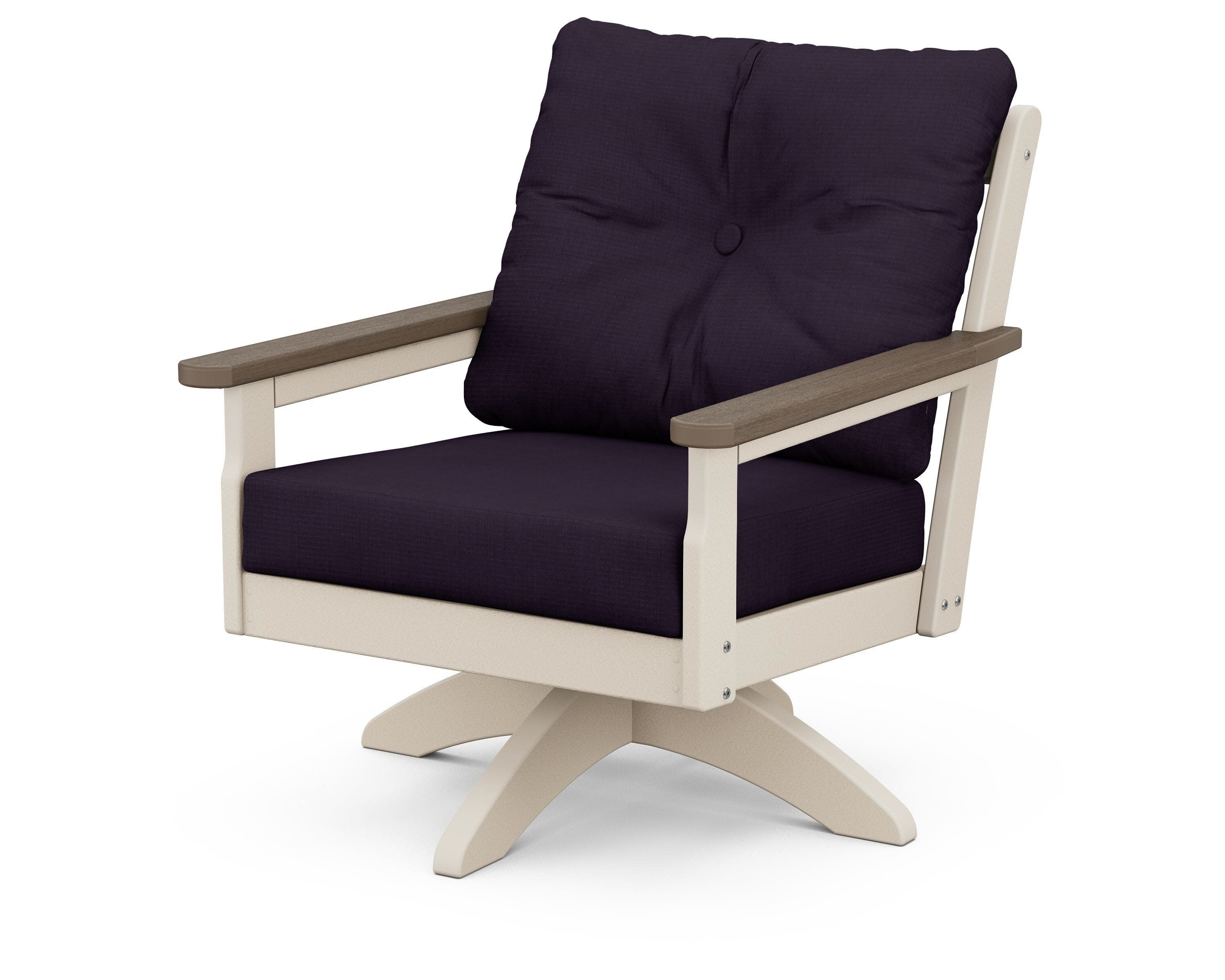 Vineyard Deep Seating Swivel Chair in Sand / Kona / Navy Linen