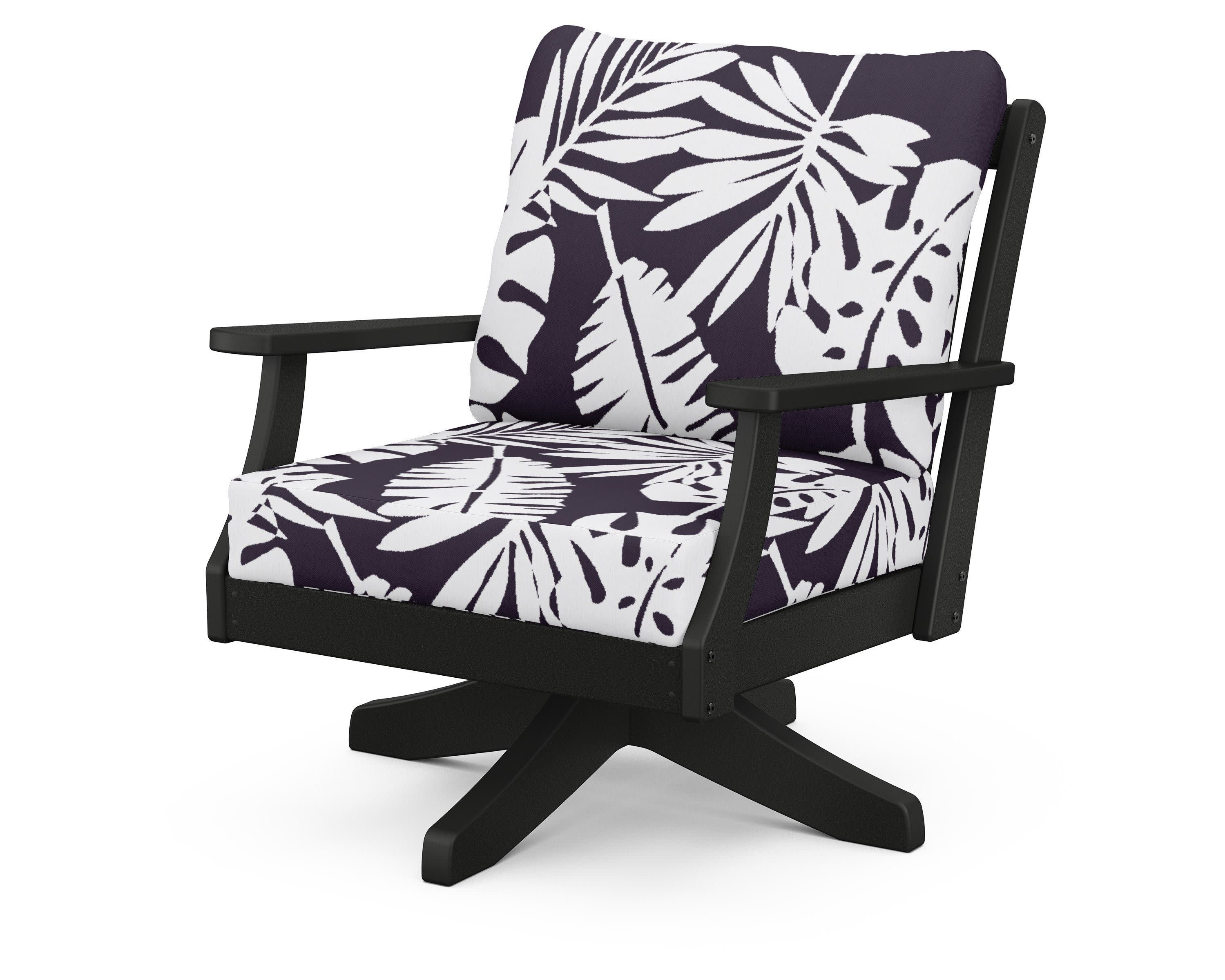 Braxton Deep Seating Swivel Chair in Black / Leaf Navy