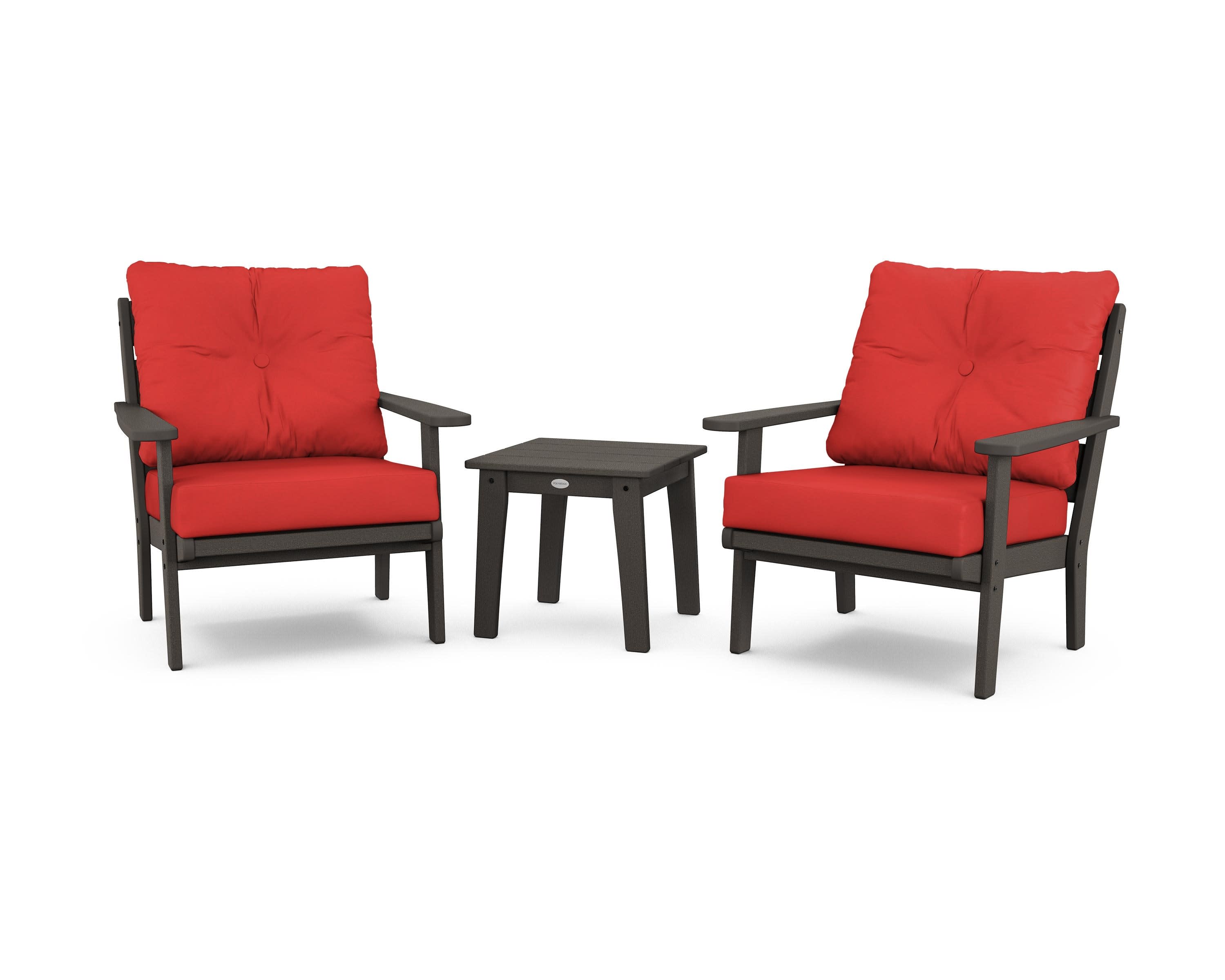 Lakeside 3-Piece Deep Seating Chair Set in Vintage Coffee / Crimson Linen