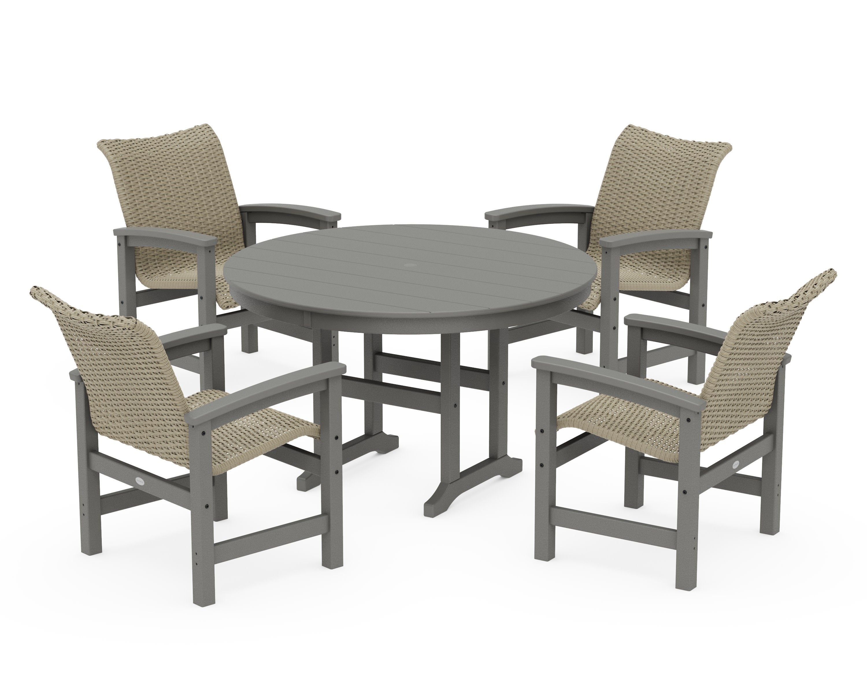 Coastal Woven 5-Piece Round Farmhouse Dining Set in Slate Grey / Dune Grass