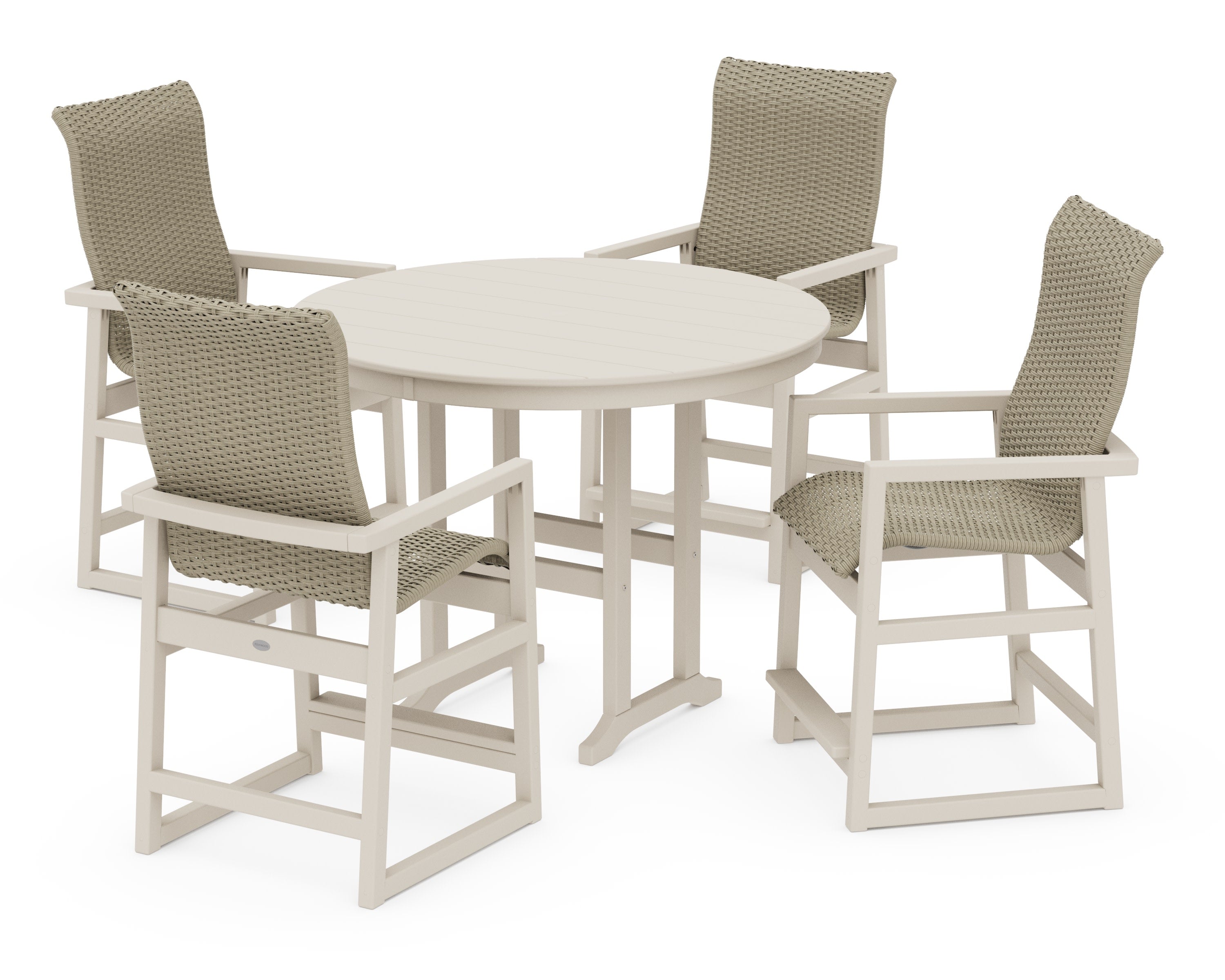 EDGE Woven Highback 5-Piece Round Farmhouse Counter Set in Sand / Dune Grass