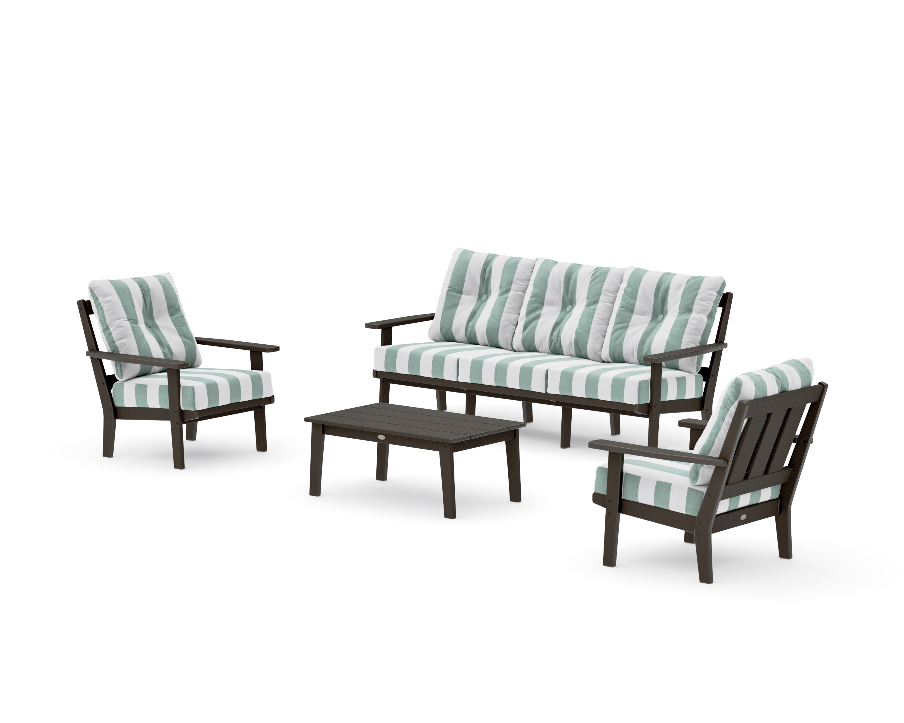 Oxford 4-Piece Deep Seating Set with Sofa in Vintage Coffee / Cabana Stripe Glacier Spa
