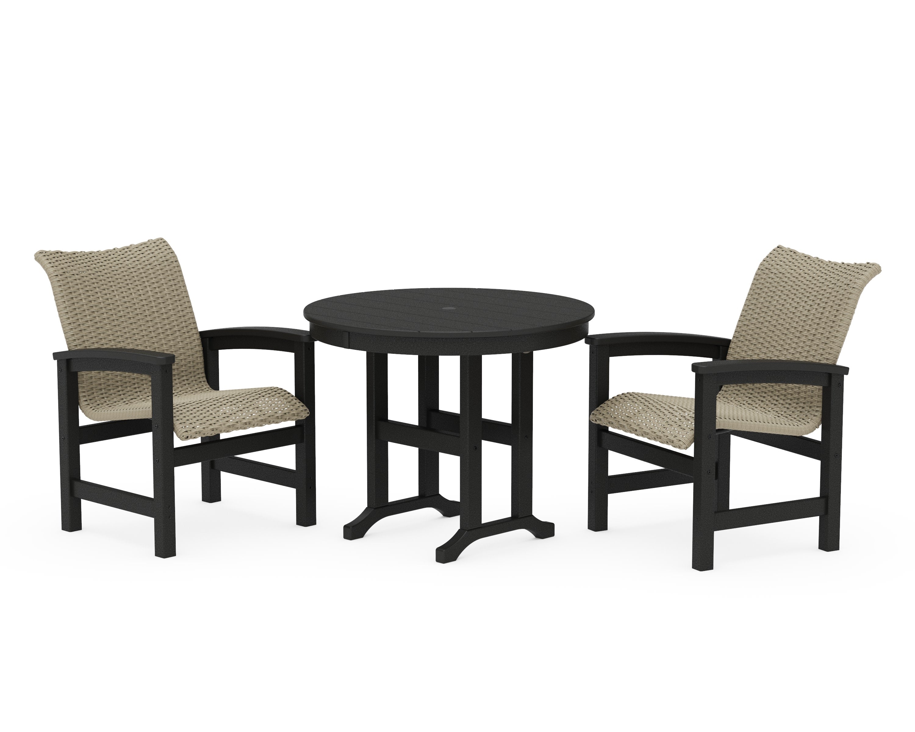 Coastal Woven 3-Piece Farmhouse Dining Set in Black / Dune Grass