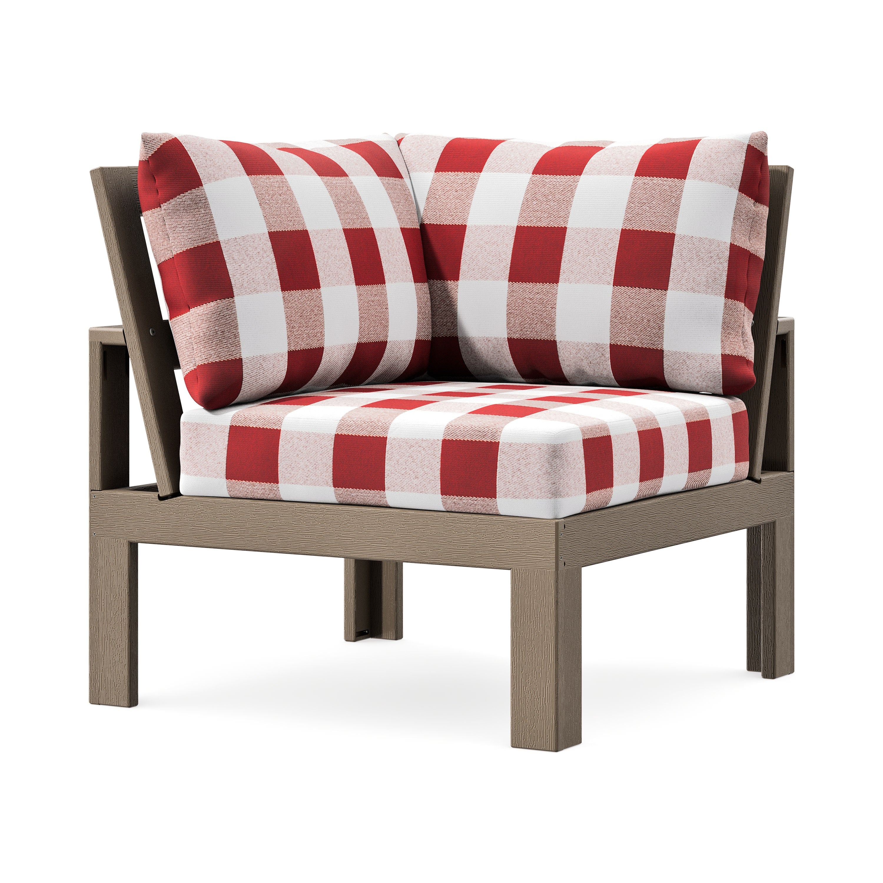 Modular Corner Chair in Vintage Sahara / Buffalo Plaid Crimson