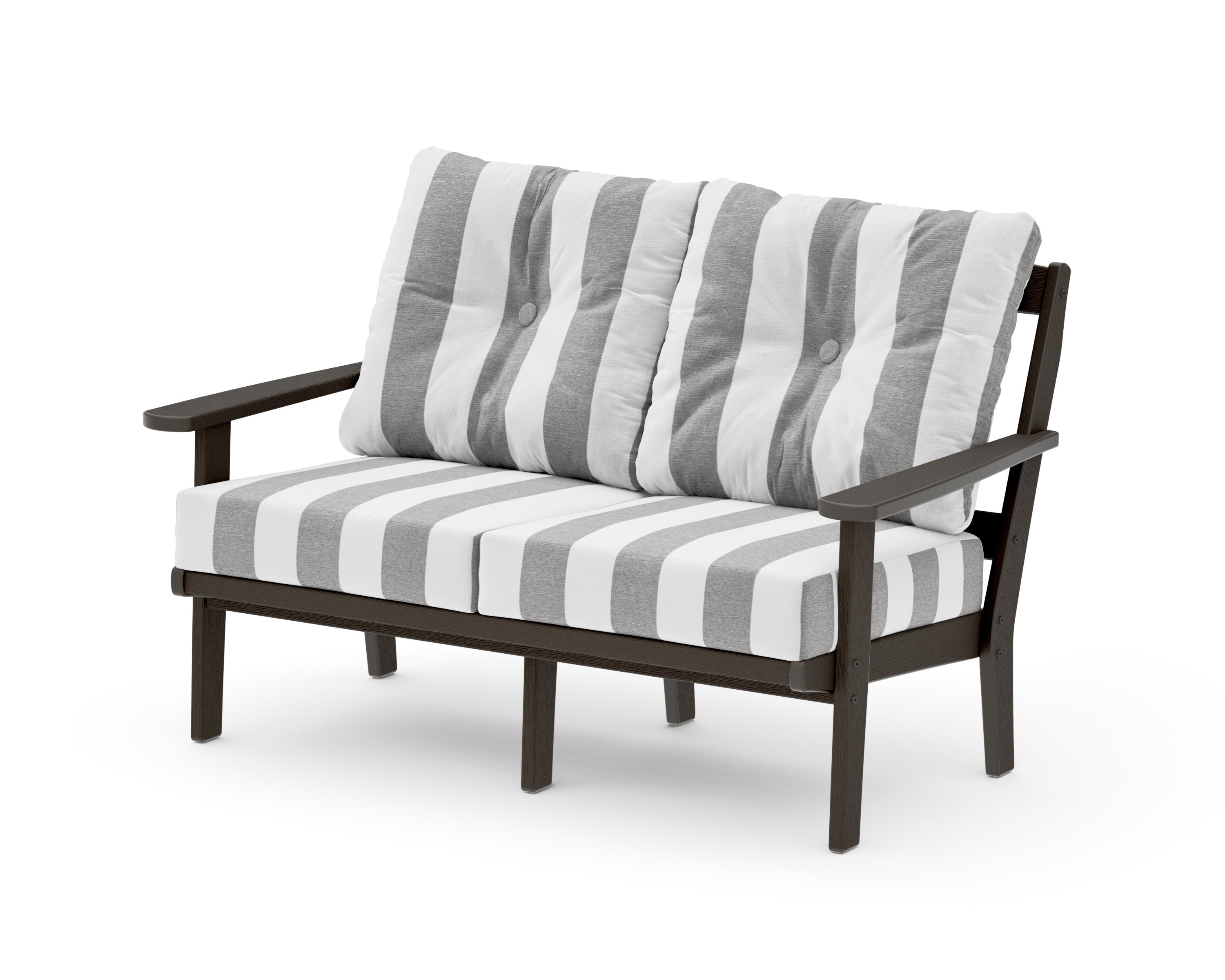 Mission Deep SeatingLoveseat in Vintage Coffee / Cabana Stripe Grey Mist