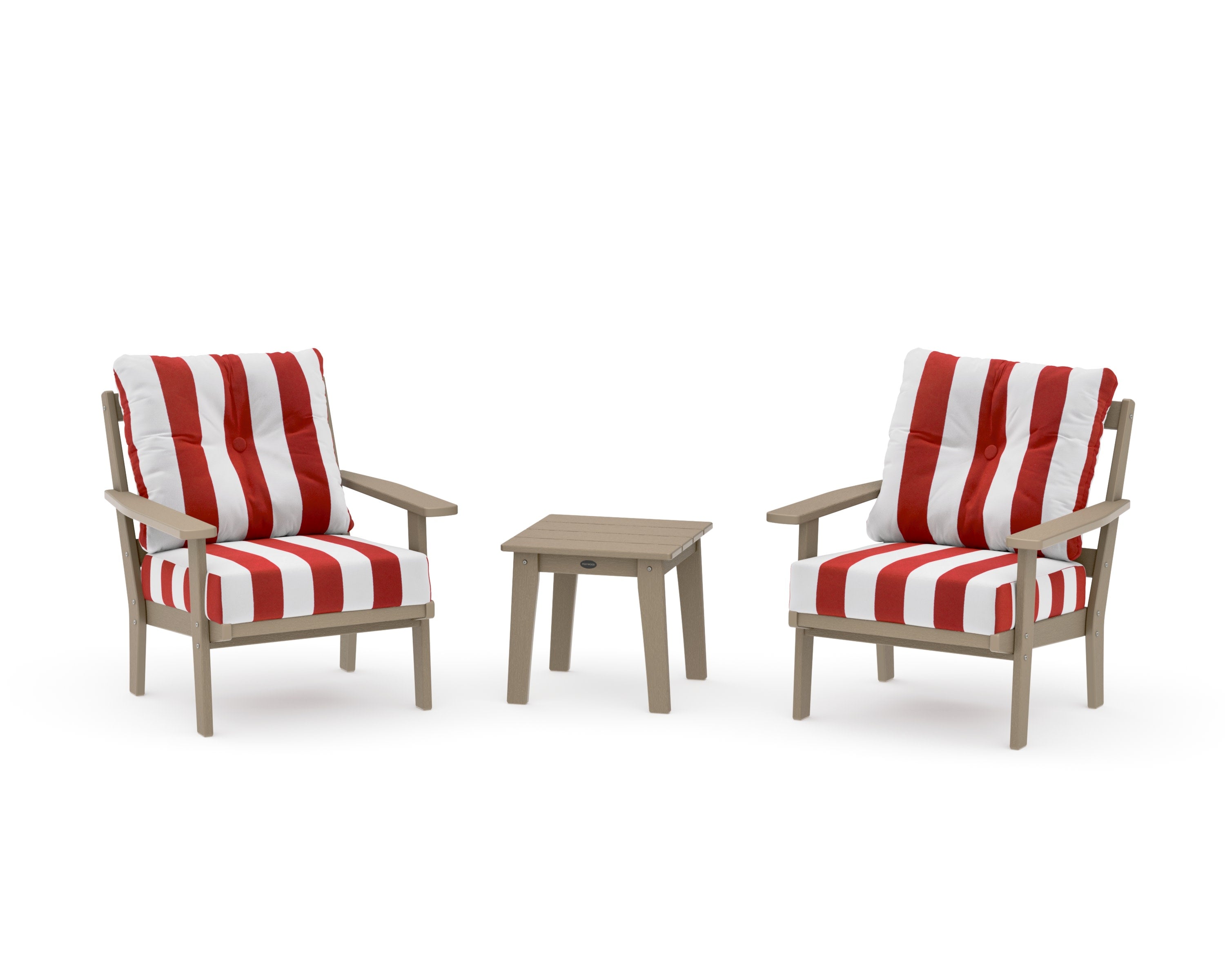 Oxford 3-Piece Deep Seating Set in Vintage Sahara / Cabana Stripe Crimson