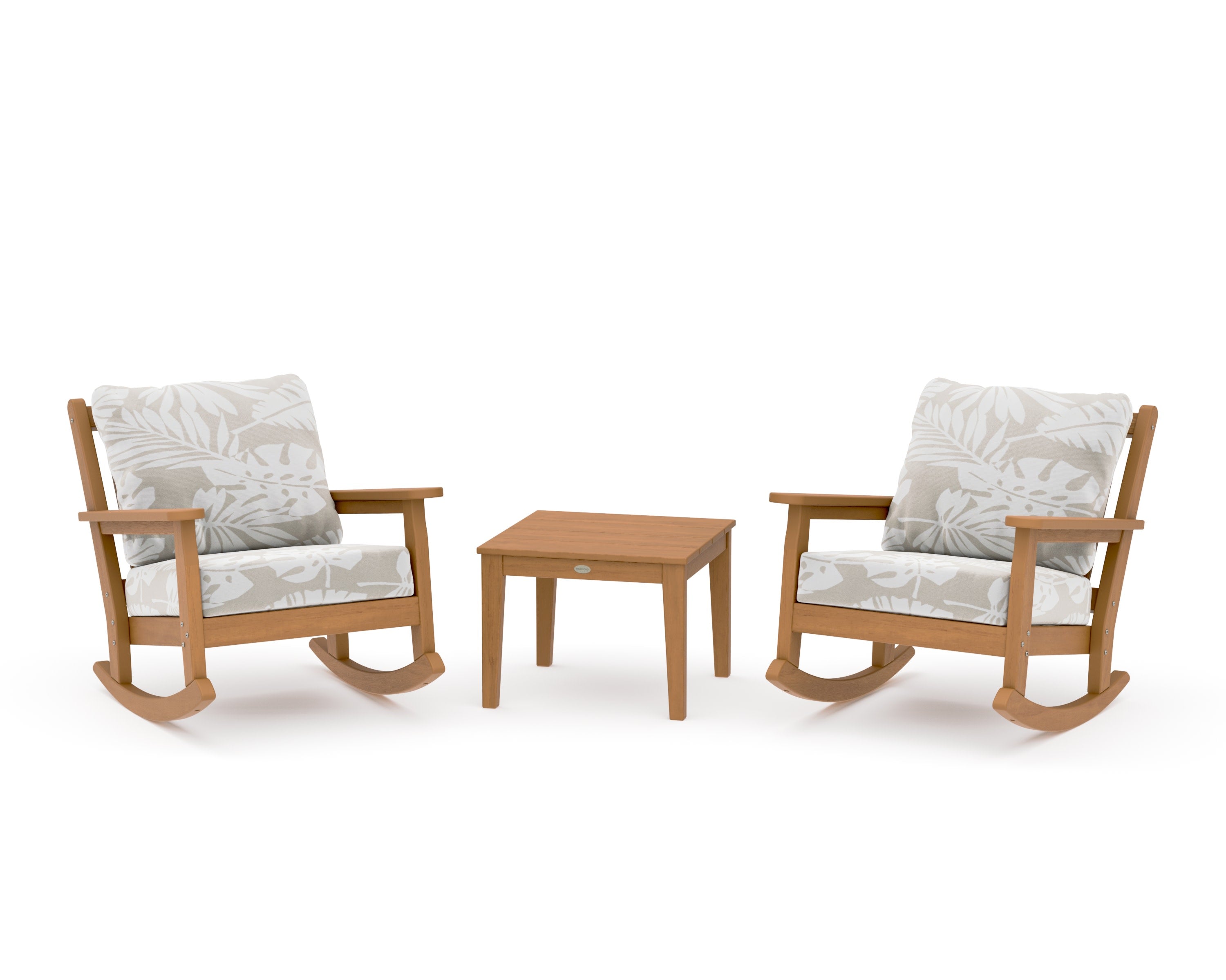 Chippendale 3-Piece Deep Seating Rocker Set in Natural / Leaf Dune Burlap
