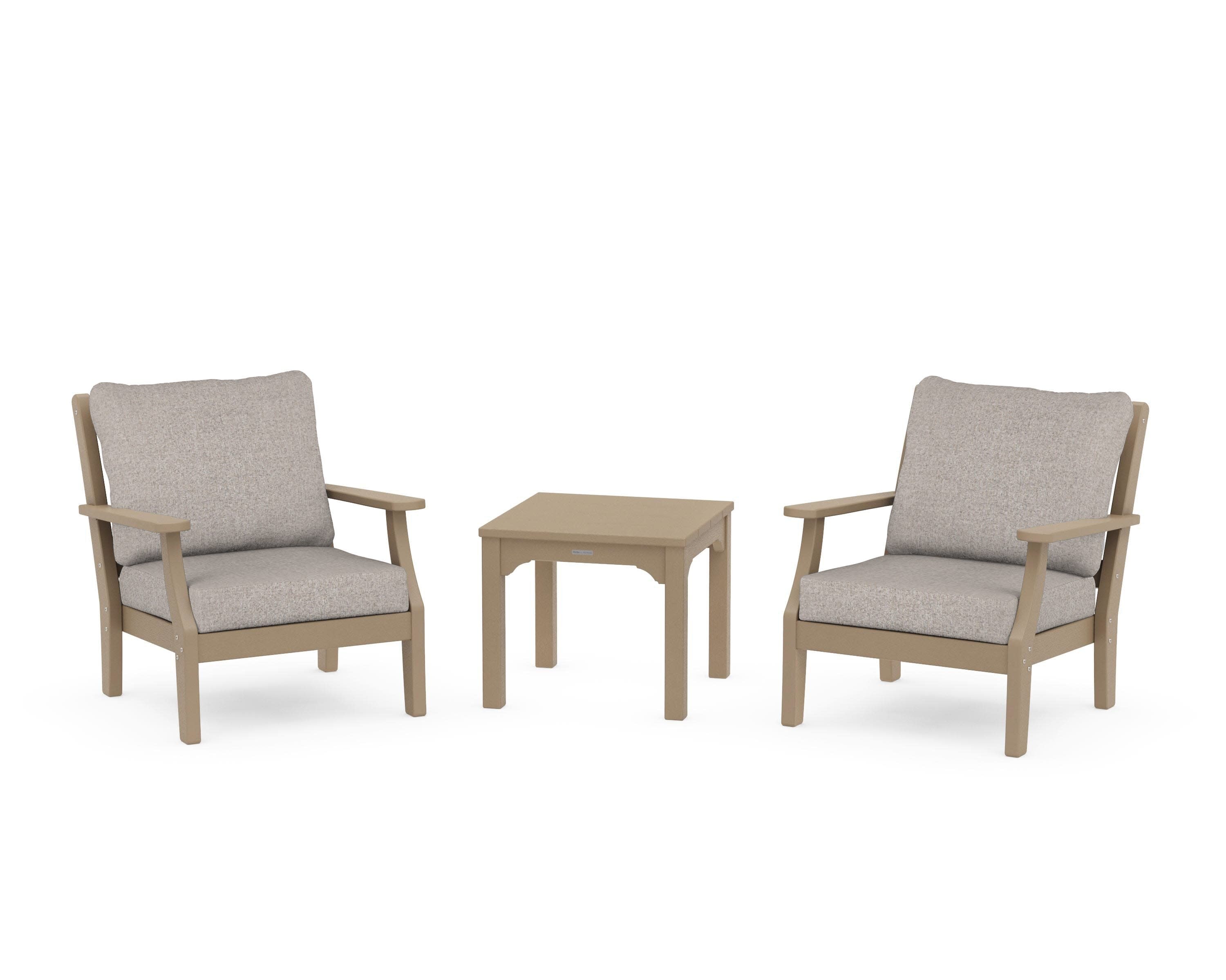 Chinoiserie 3-Piece Deep Seating Set in Vintage Sahara / Weathered Tweed